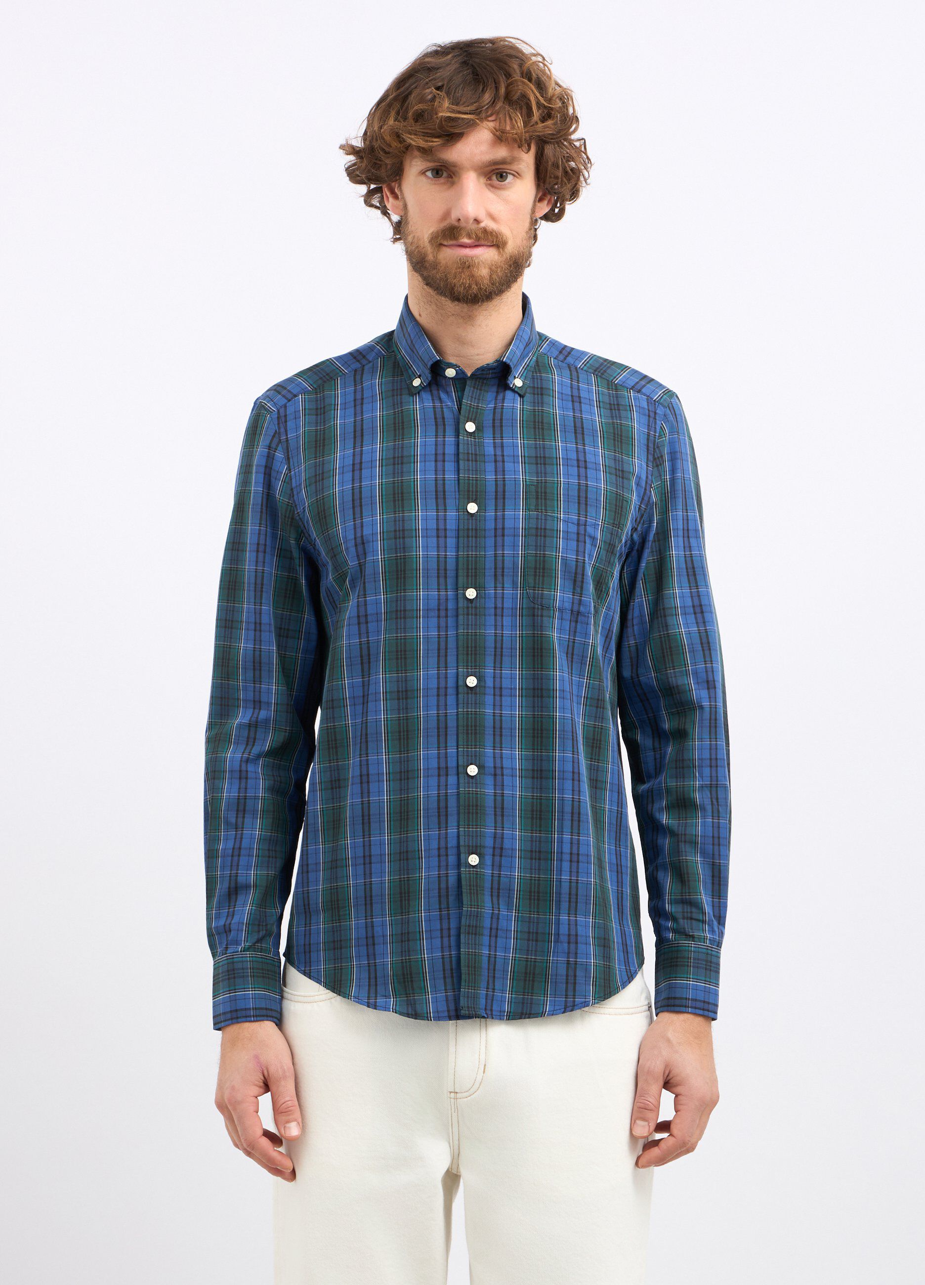 Camicia a quadri in misto cotone uomo_0