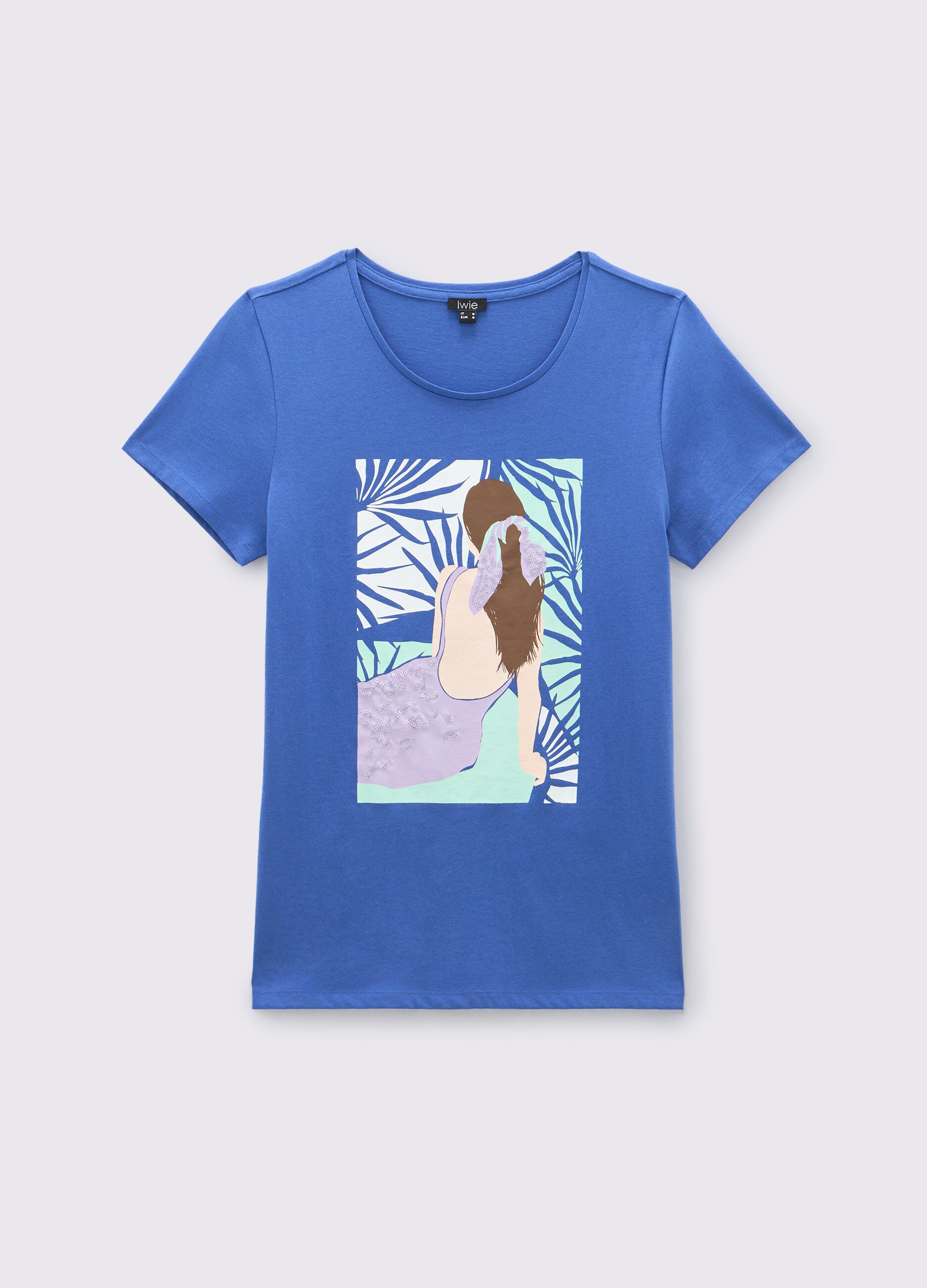 T-shirt in puro cotone con paillettes donna_0