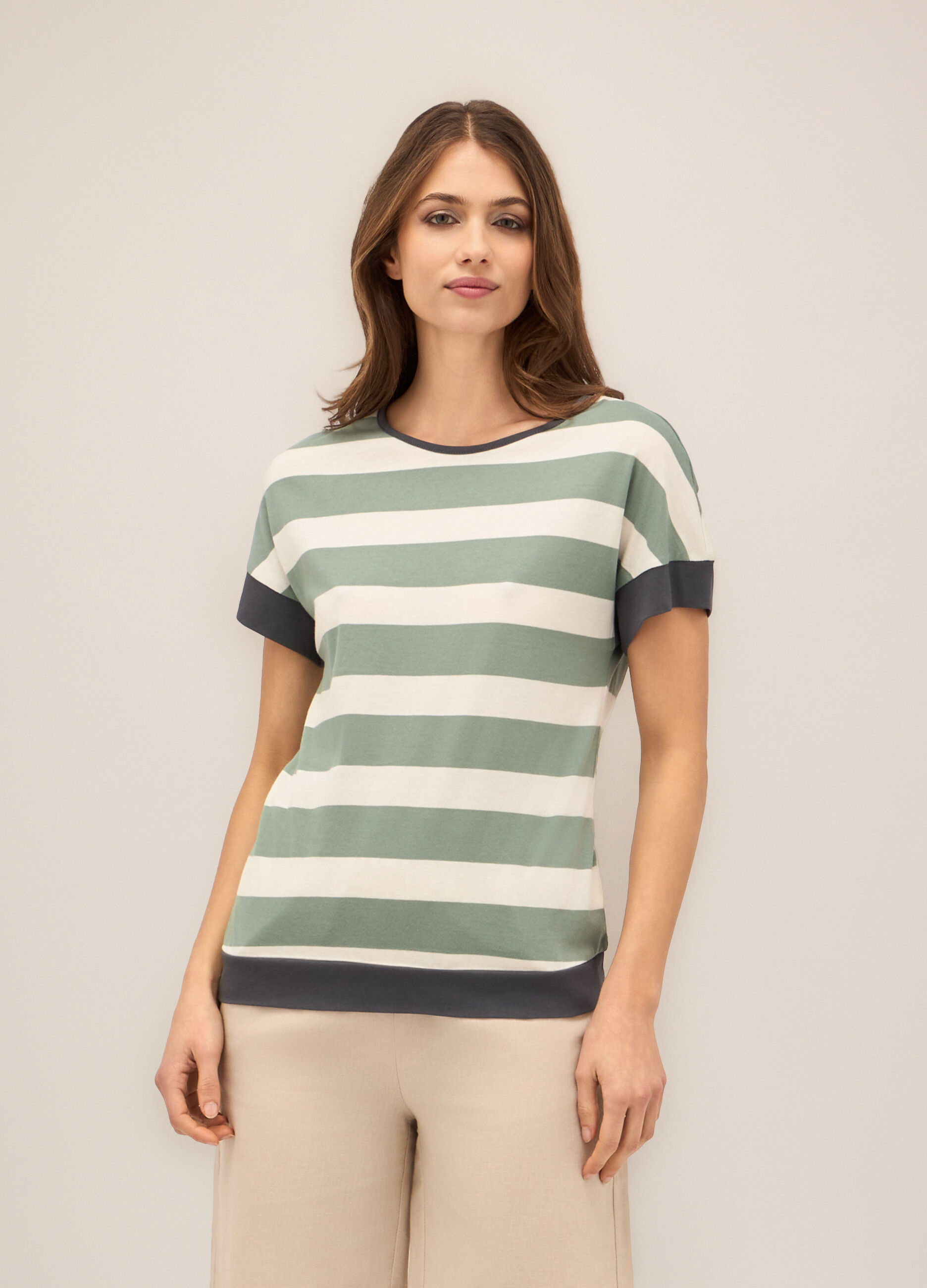 T-shirt a righe in puro cotone donna