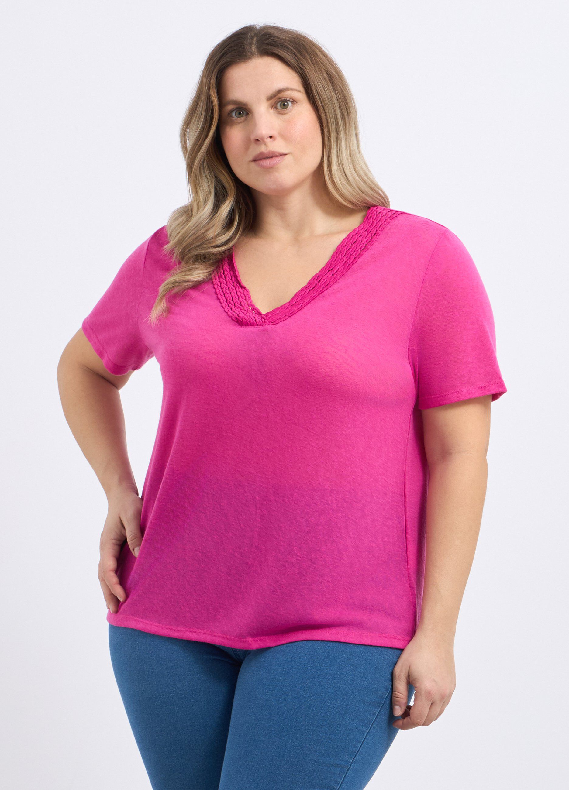 T-shirt con collo lavorato donna curvy_0