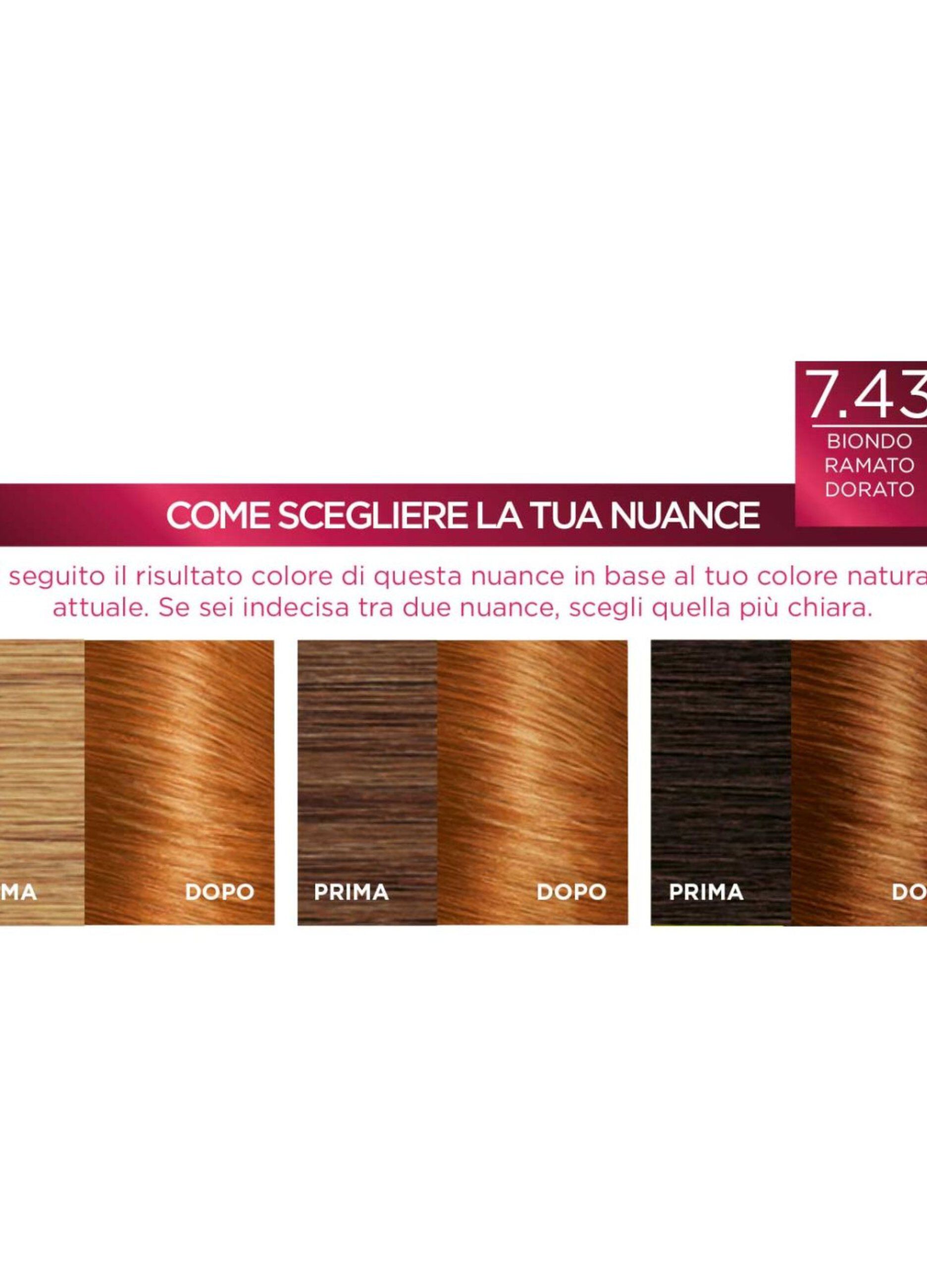L'Oréal Paris Tinta Capelli Excellence, Copre i capelli bianchi, colore ricco, luminoso e a lunga durata, 7.43 Biondo Ramato Dorato.