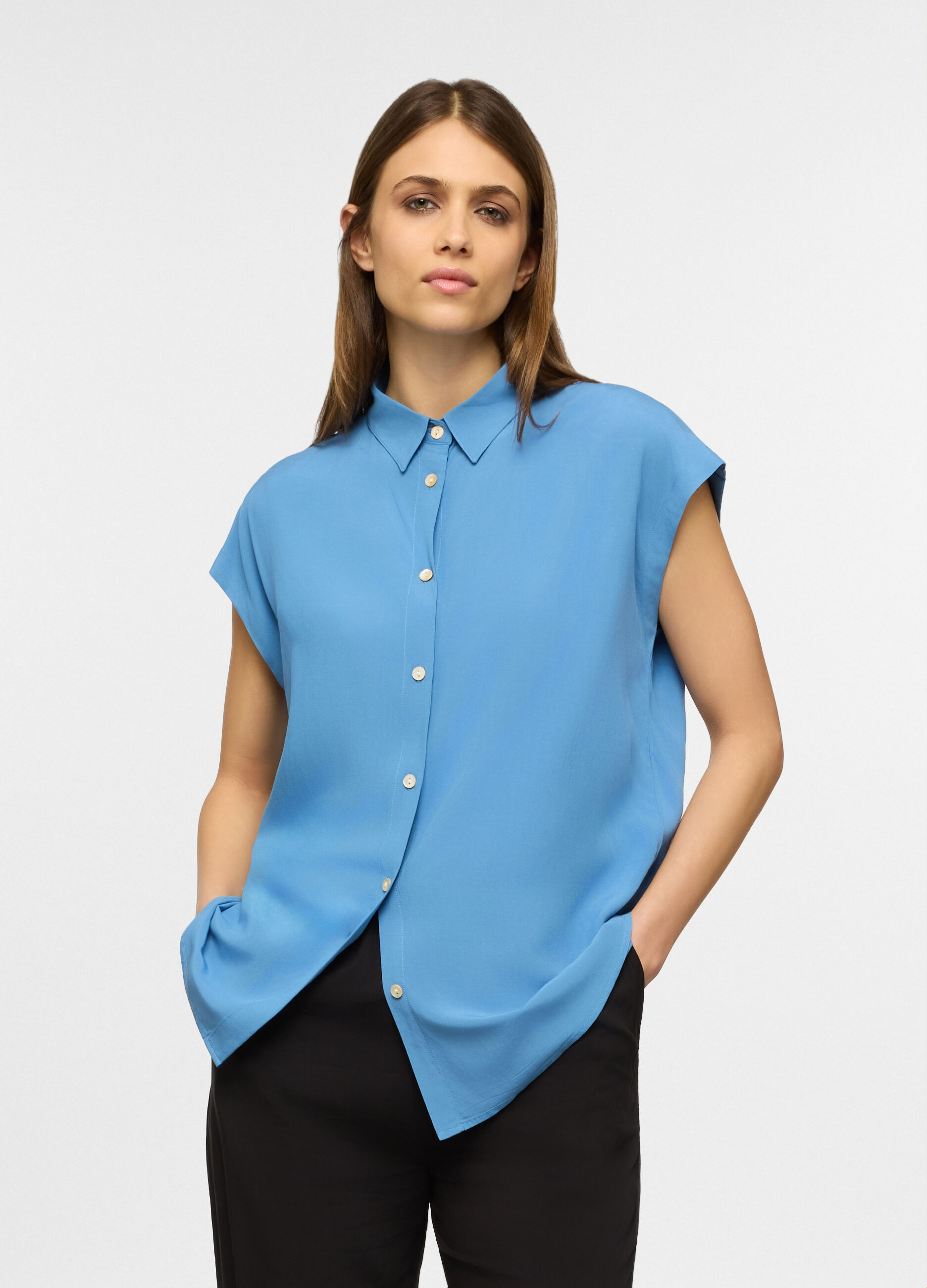 Camicia kimono regular fit con collo alla francese donna_0