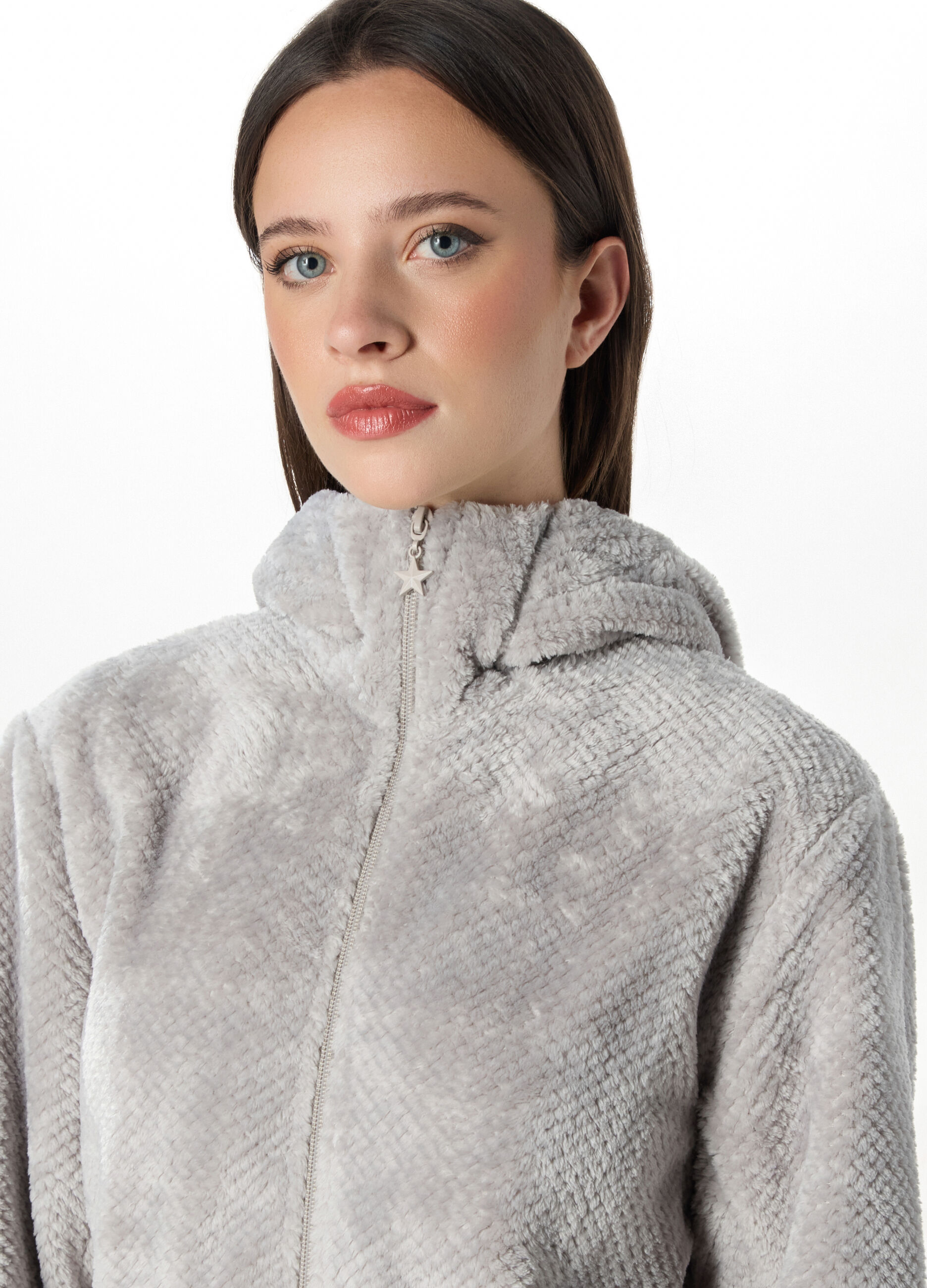 Top pigiama in fake fur con cappuccio donna_2