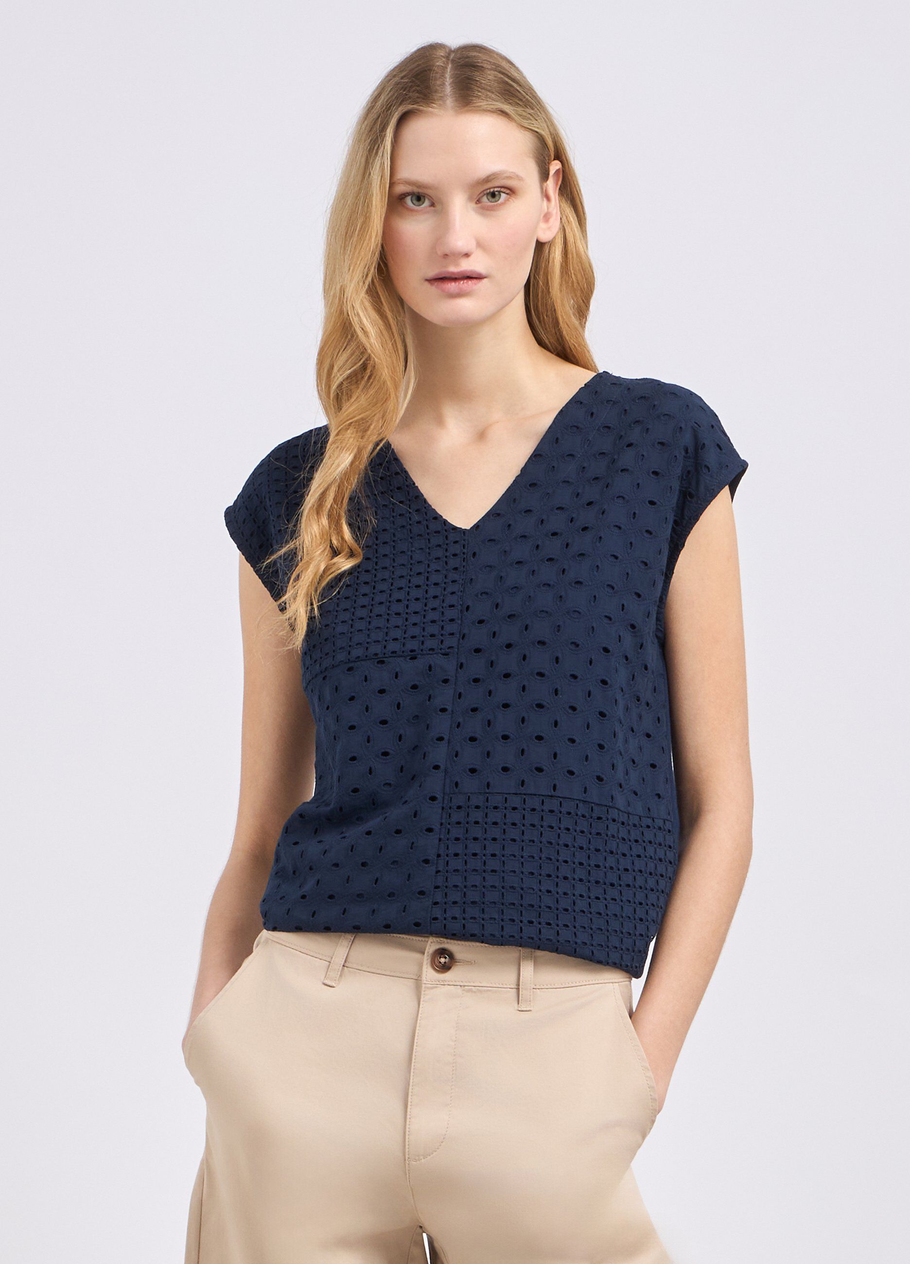 T-shirt in misto viscosa con lavorazione donna_0