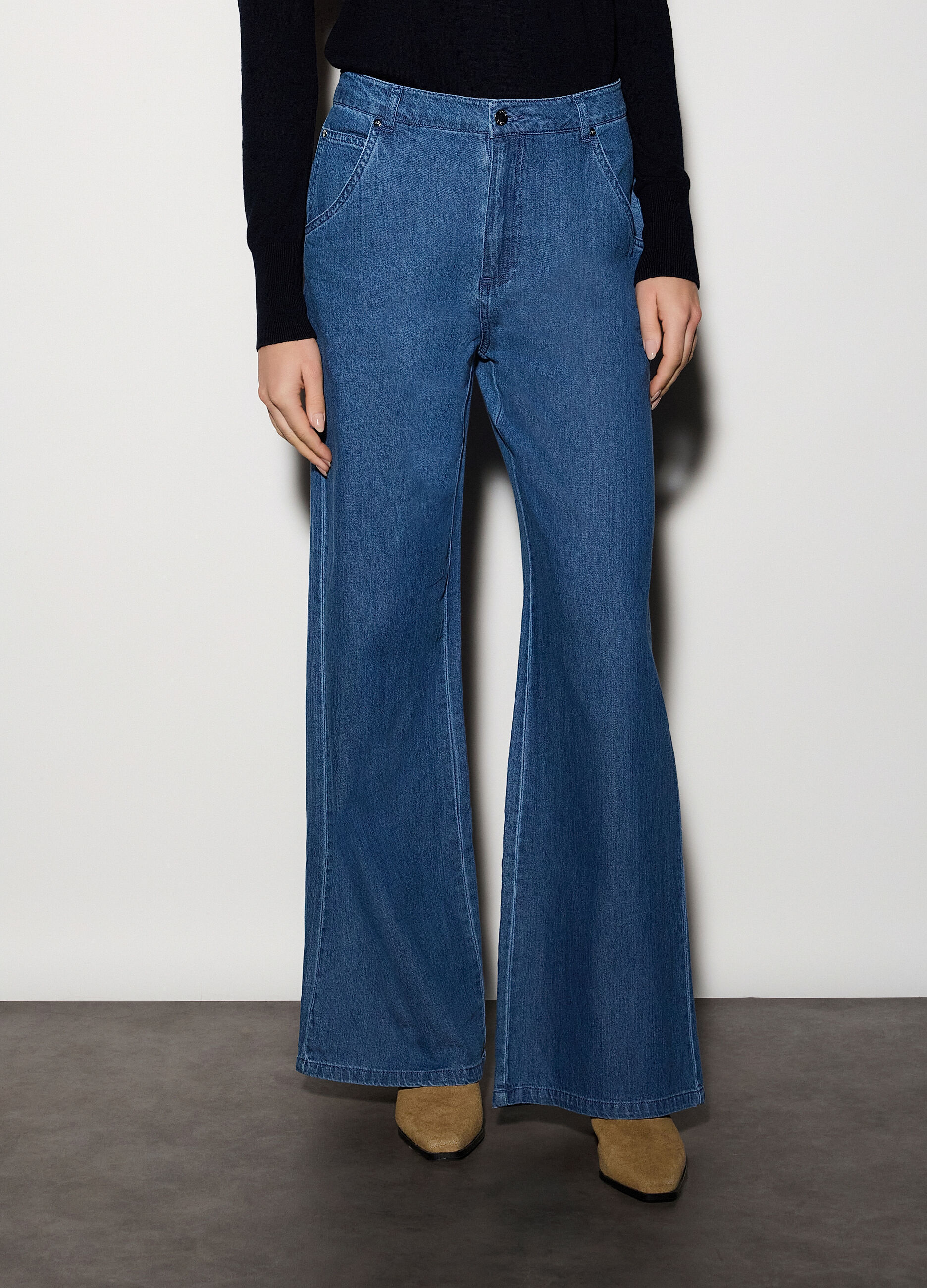 Pantaloni wide leg in denim donna_1
