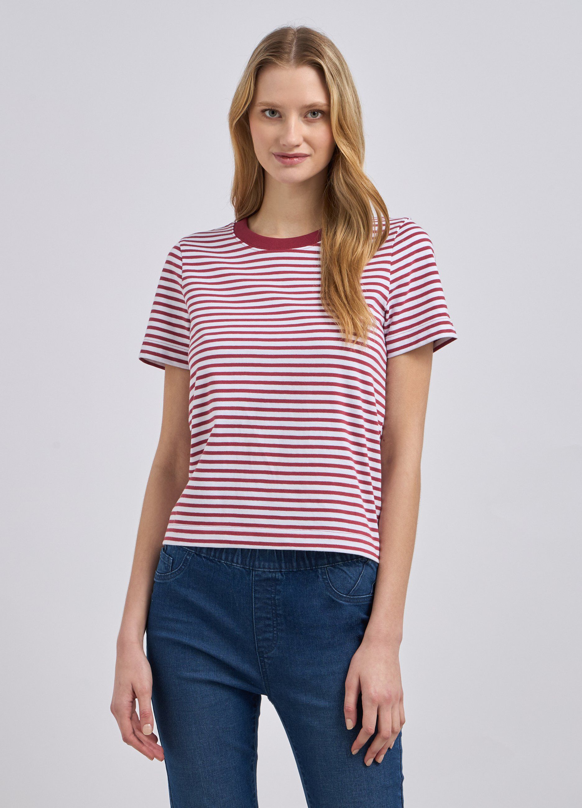 T-shirt rigata in puro cotone donna_0