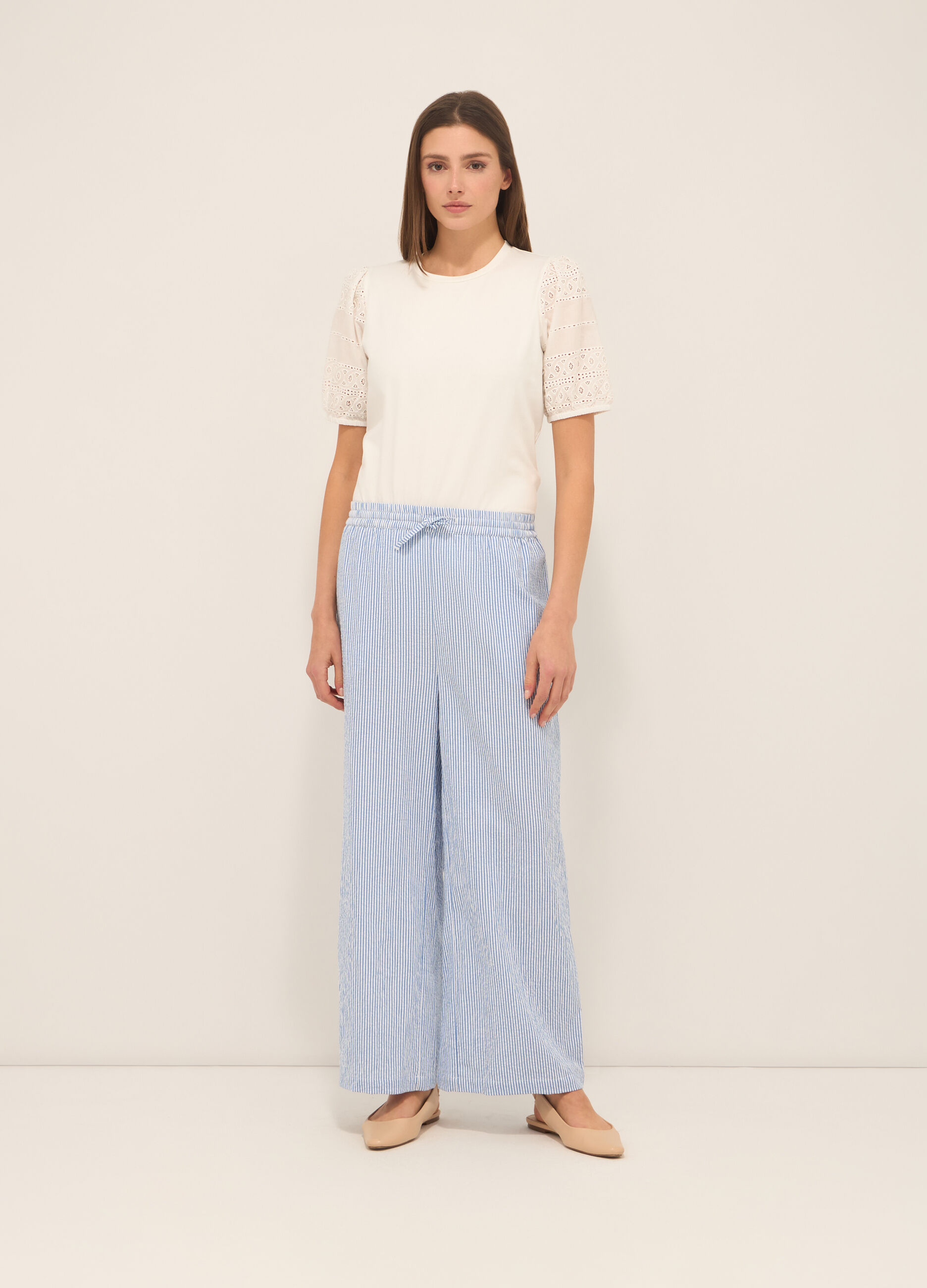 Pantaloni in puro cotone seersucker donna_0