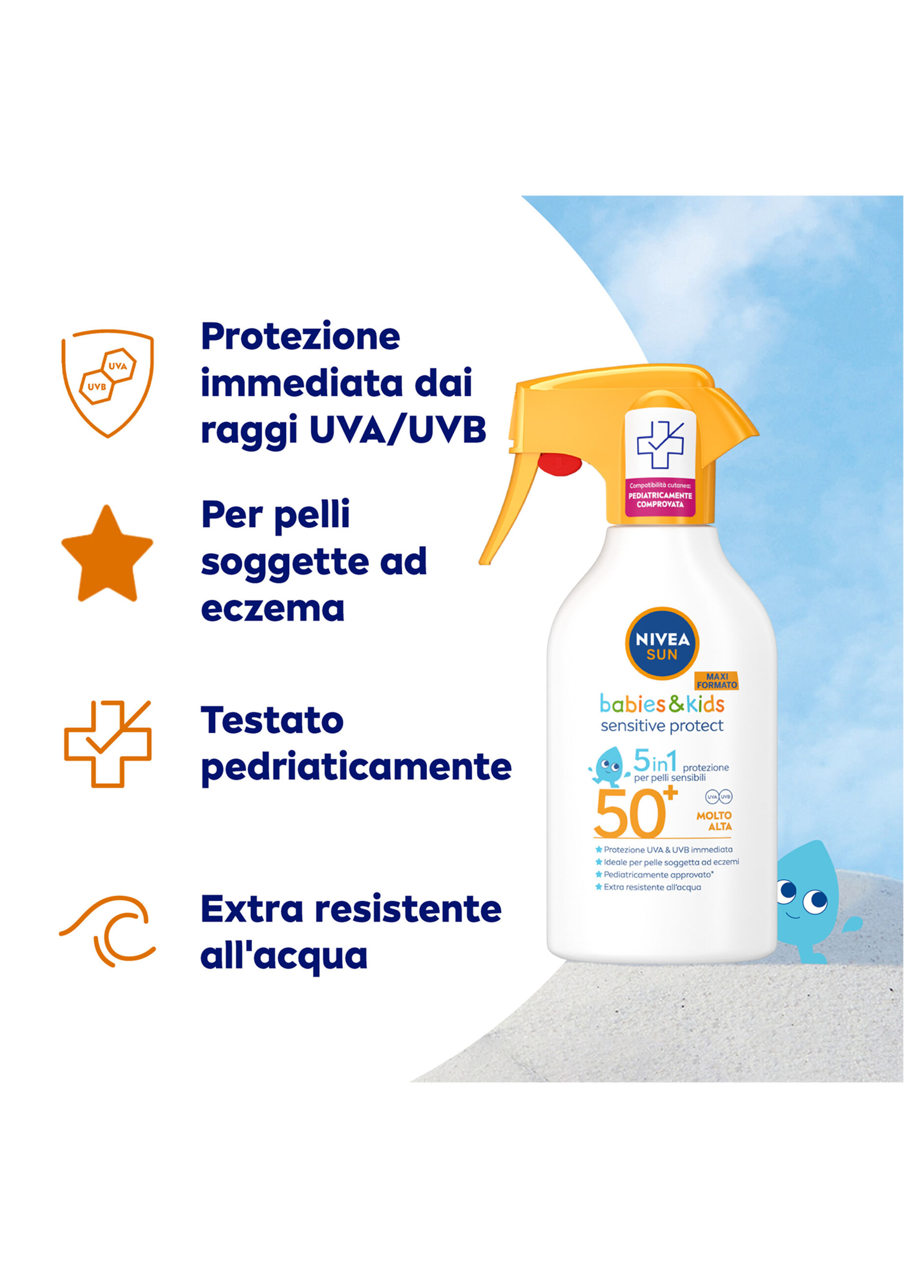 Nivea Sun Spray Solare Kids Sensitive Protect FP50+ 270 ml, Crema solare per bambini e neonati_2