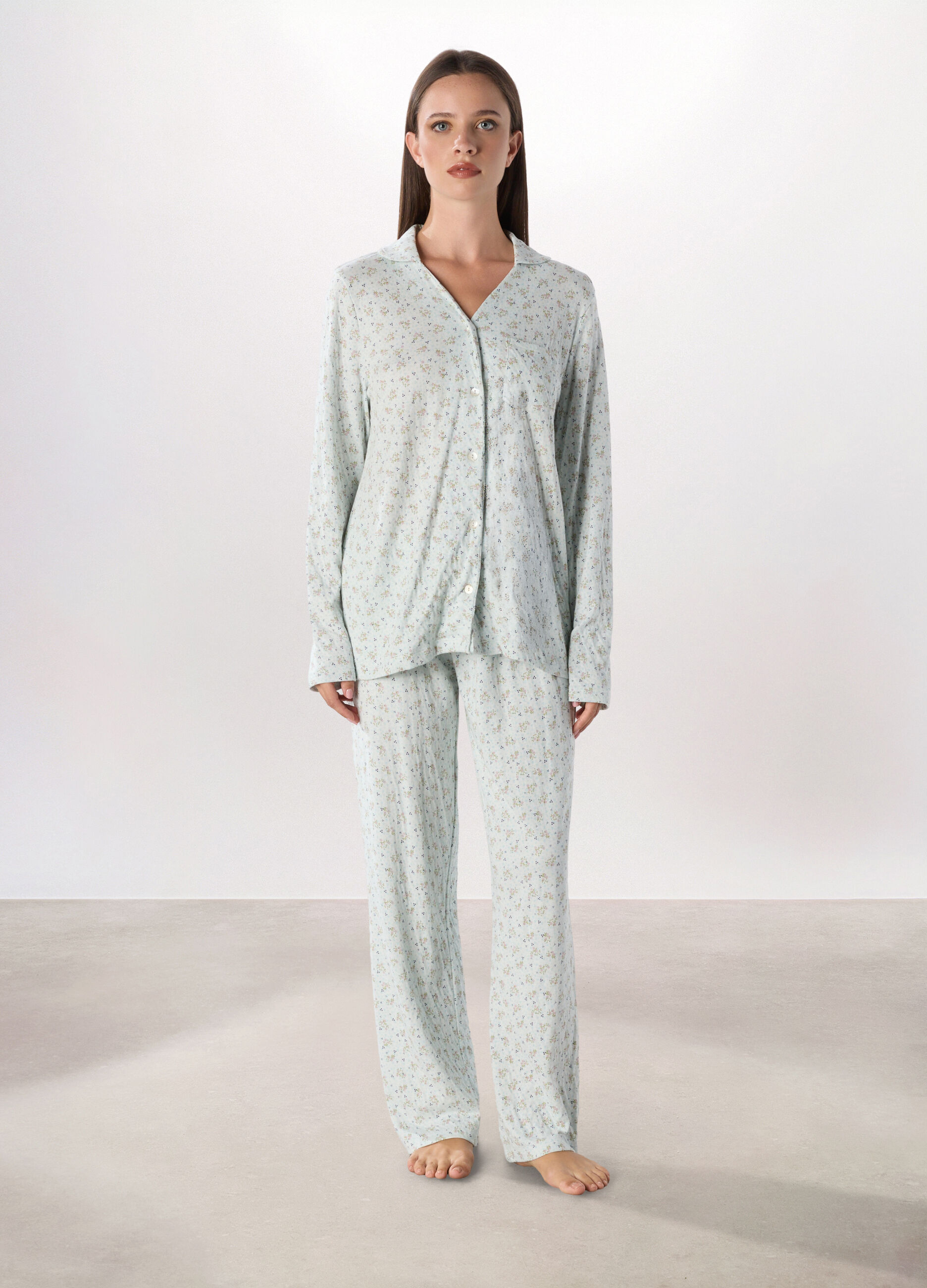 Set pigiama lungo in puro cotone donna_0