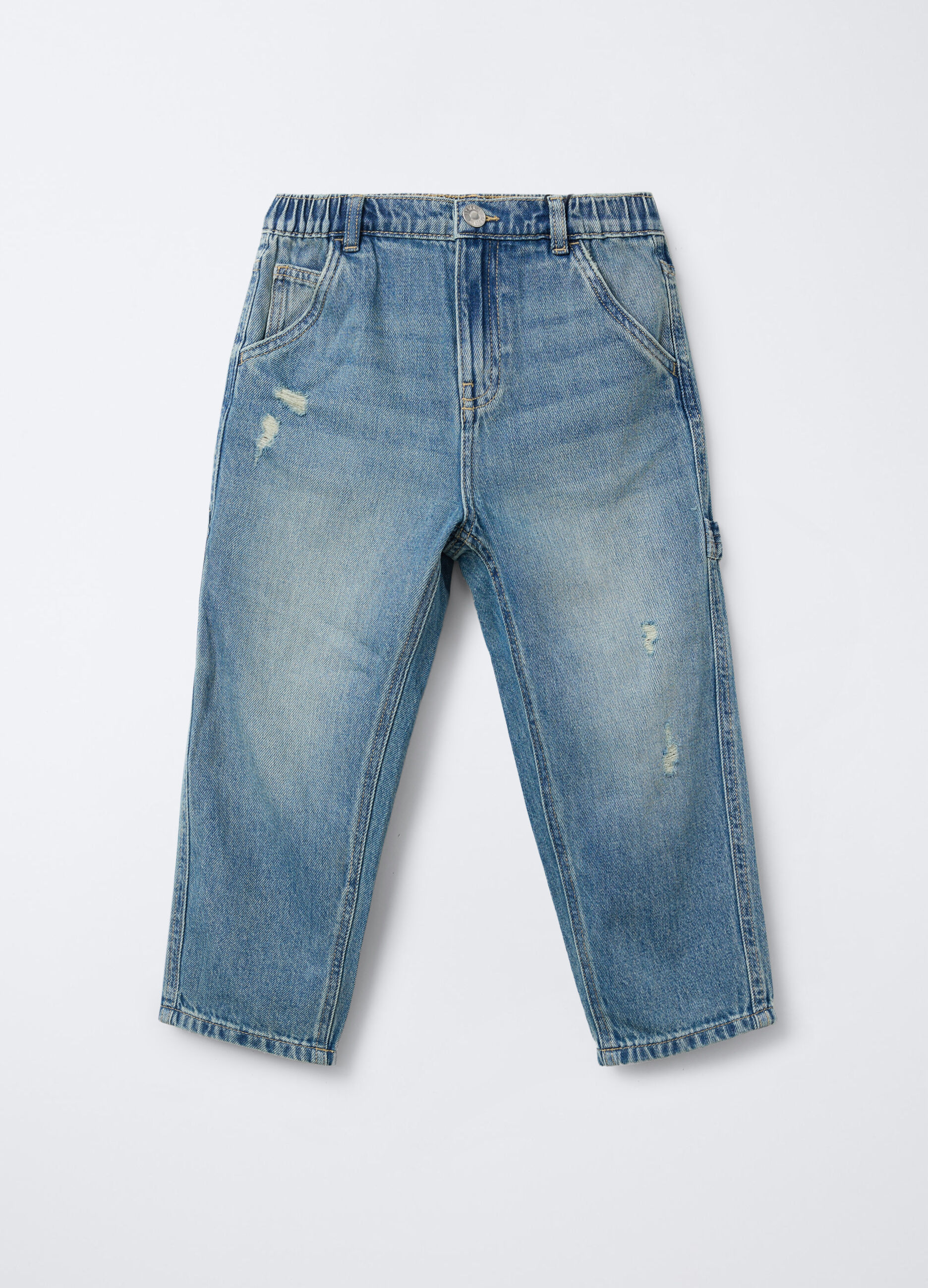 Pantaloni in denim misto cotone Straight Fit Ripped bambino_0
