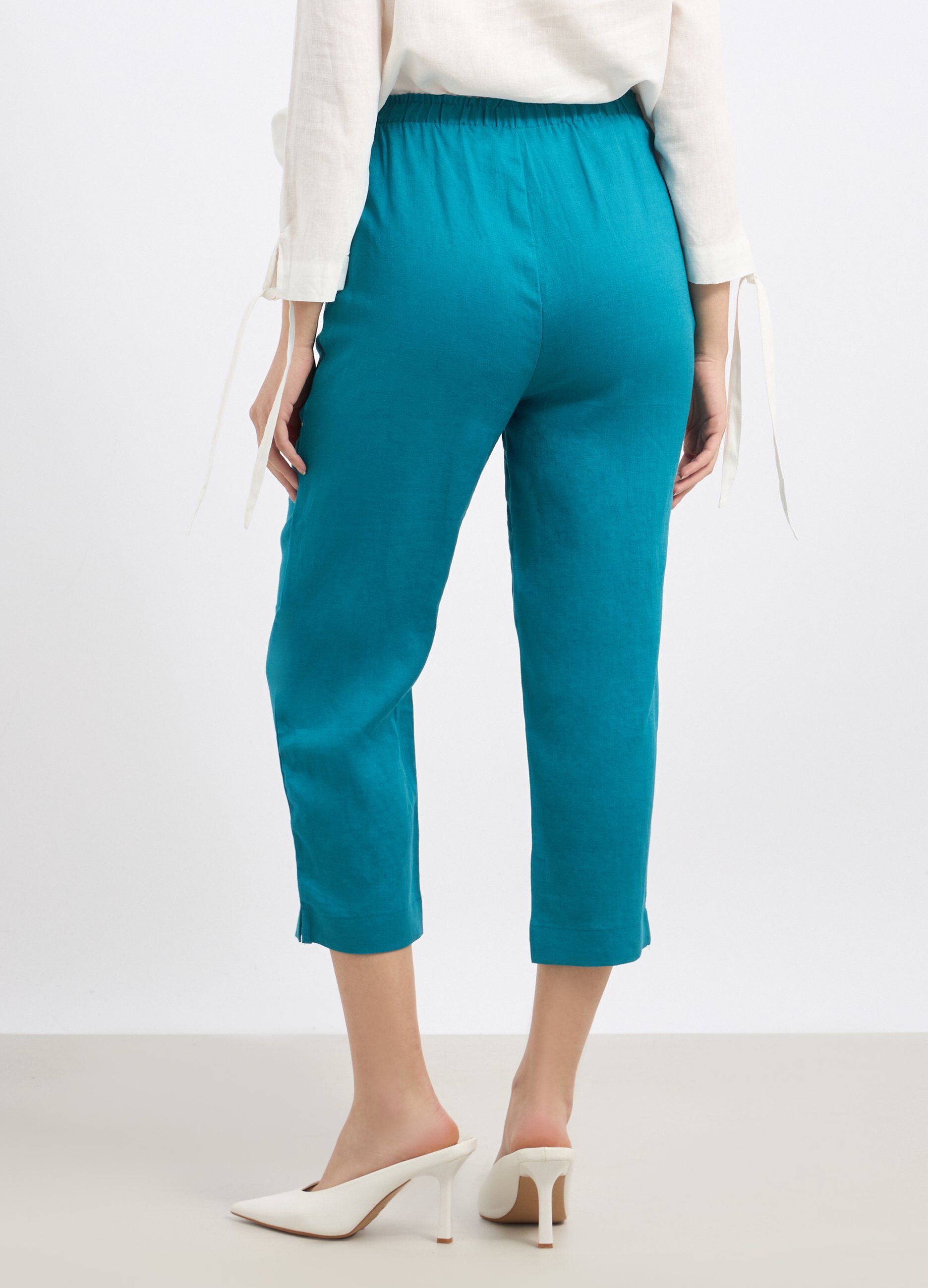 Pantaloni cropped in puro lino donna