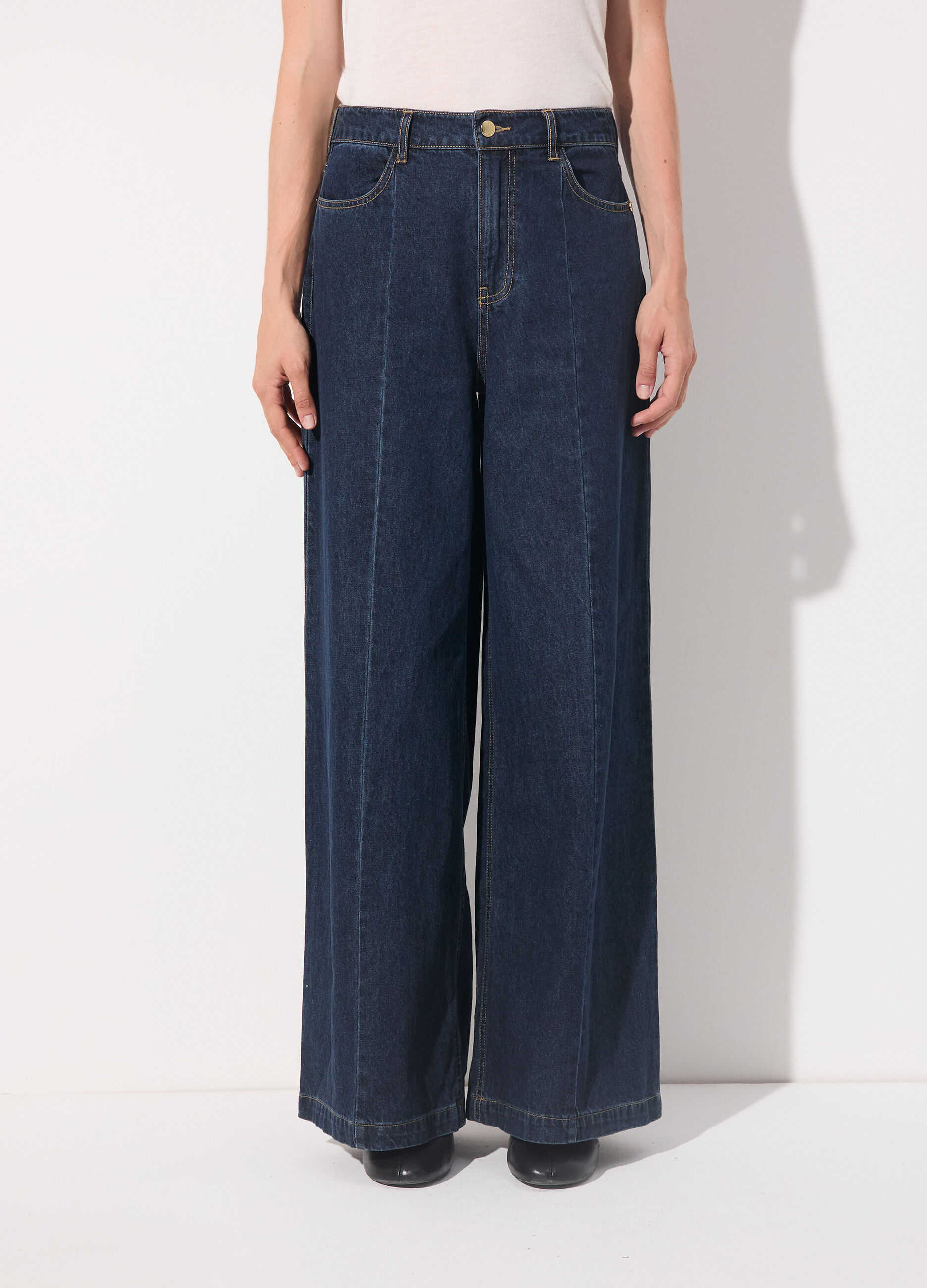 Denim wide leg in puro cotone donna_1
