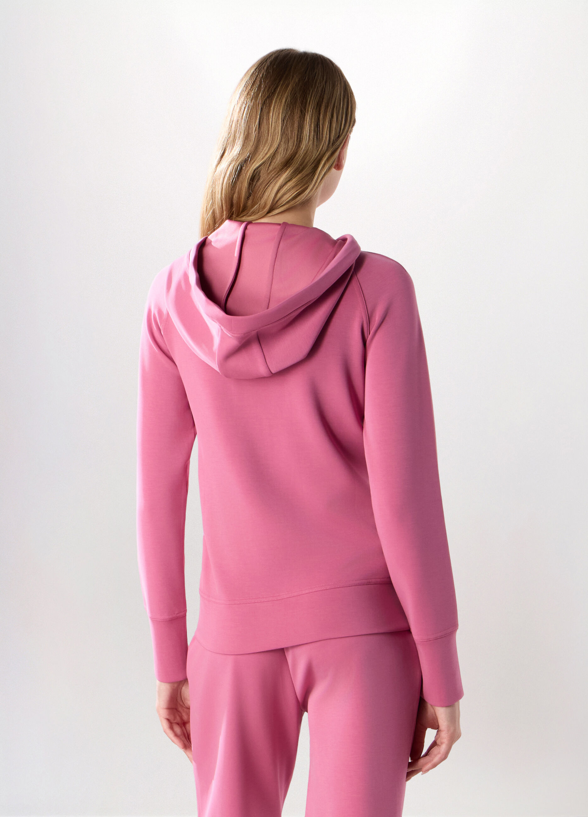 Felpa in jersey stretch con cappuccio donna_1