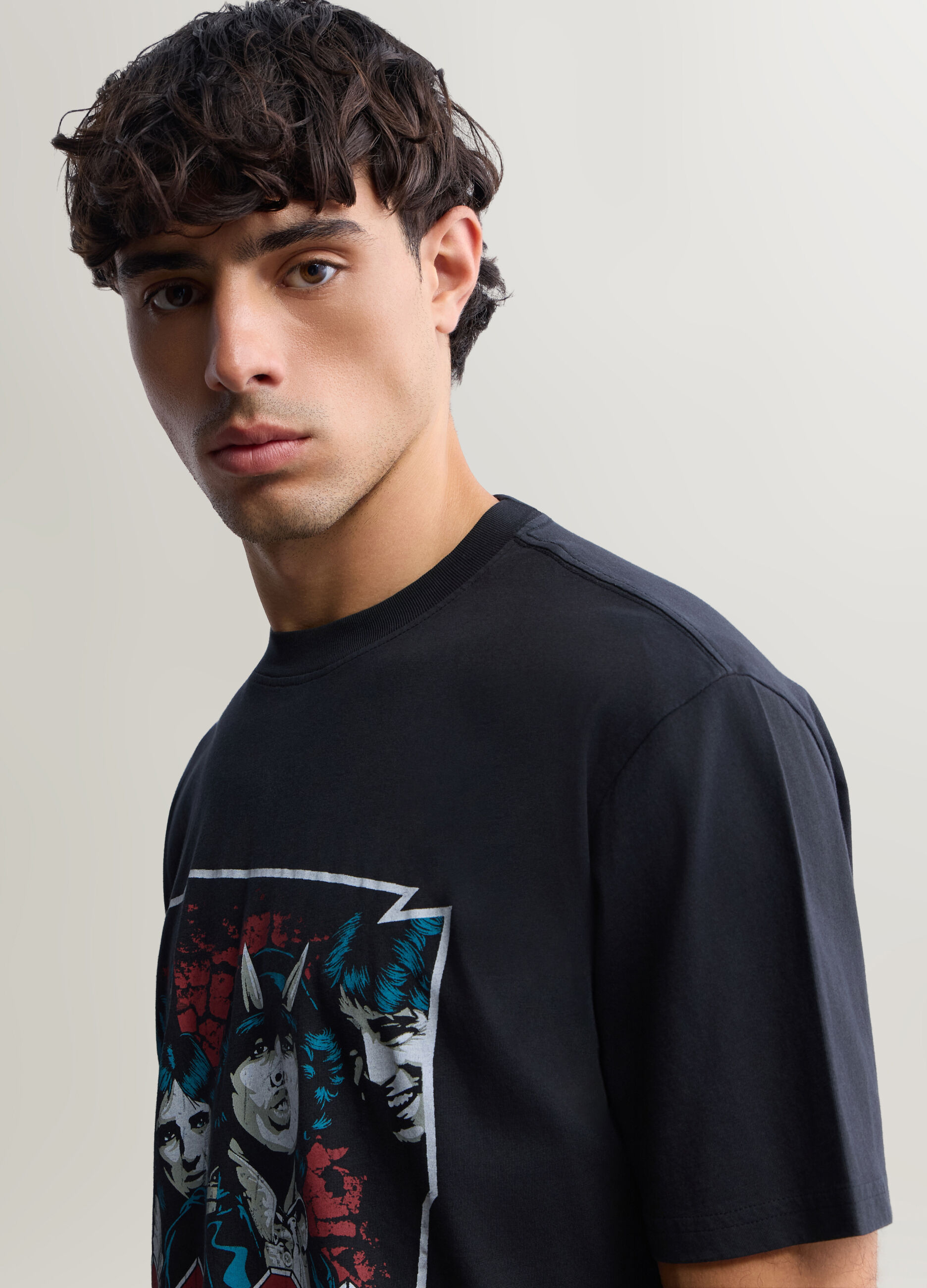 T-shirt girocollo in cotone con stampa AC/DC uomo