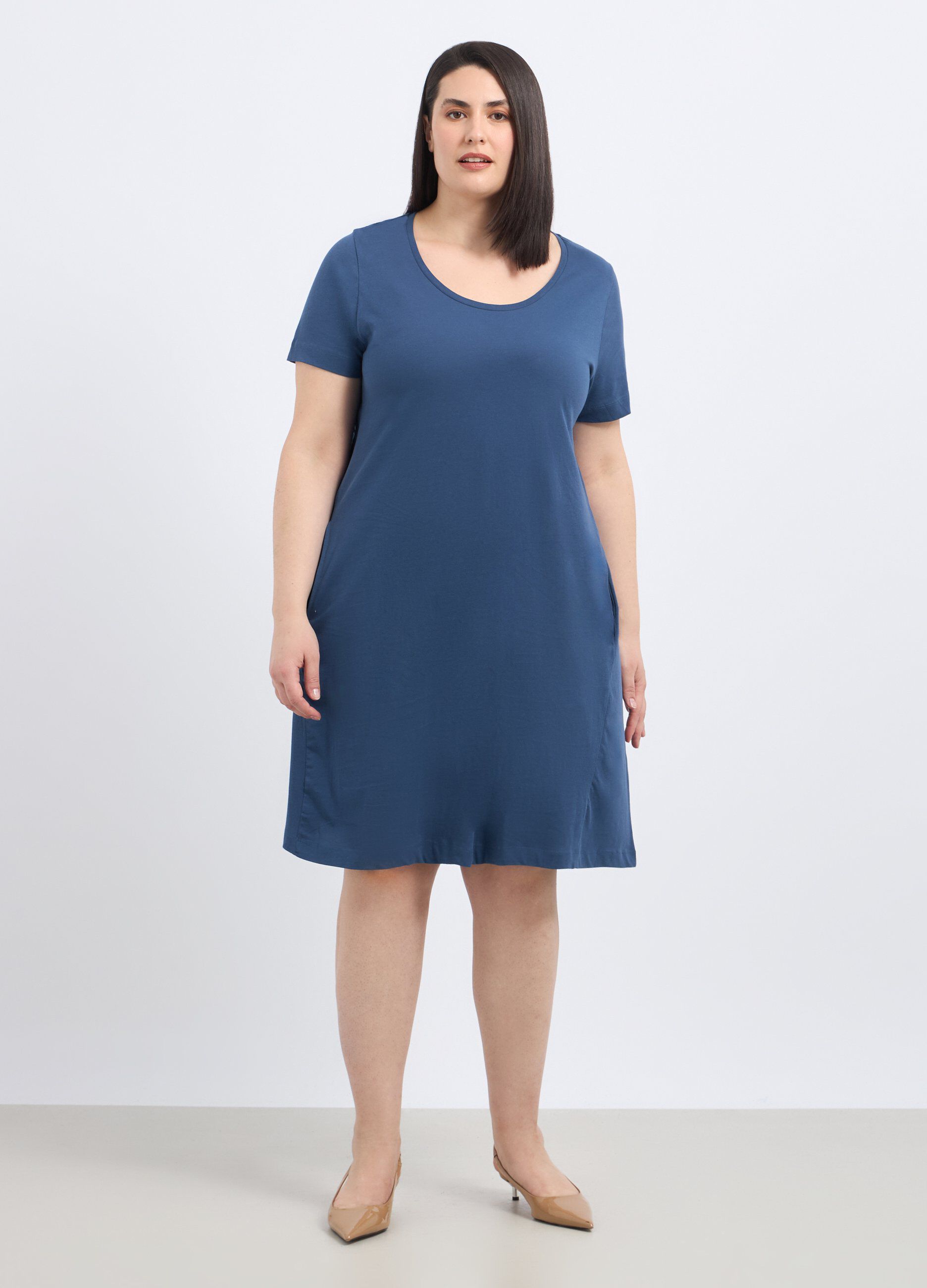 Abito corto svasato in puro cotone donna curvy_0