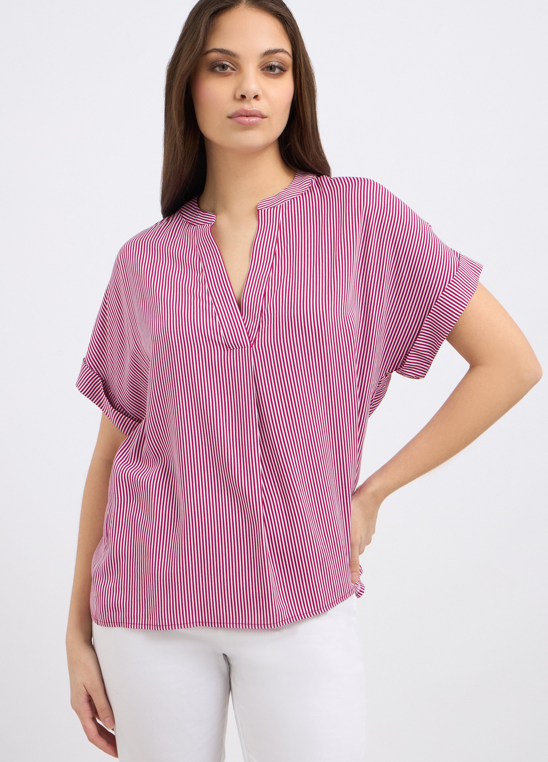 Blusa in pura viscosa a righe donna_2