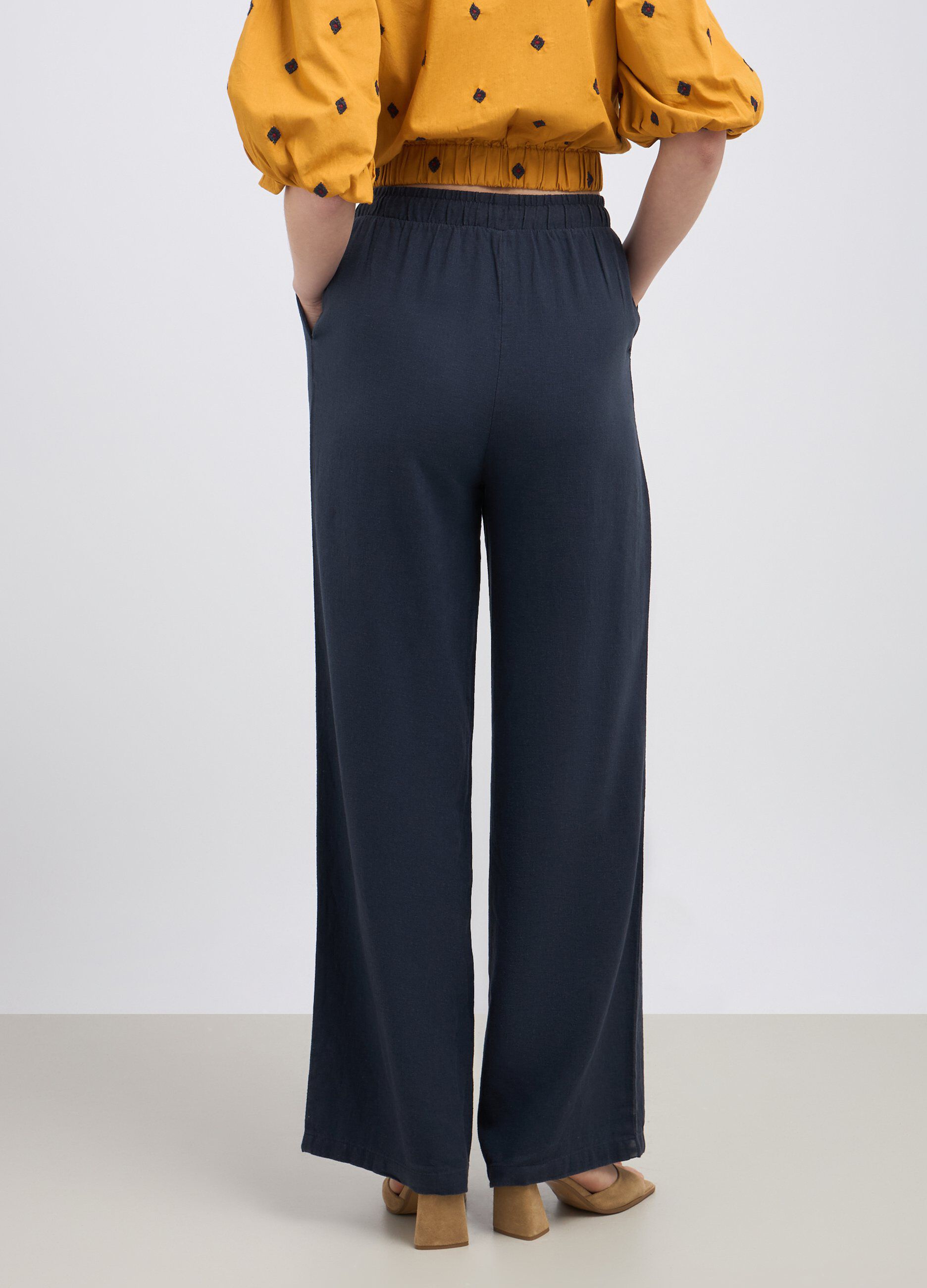 Pantaloni palazzo in misto lino donna_1