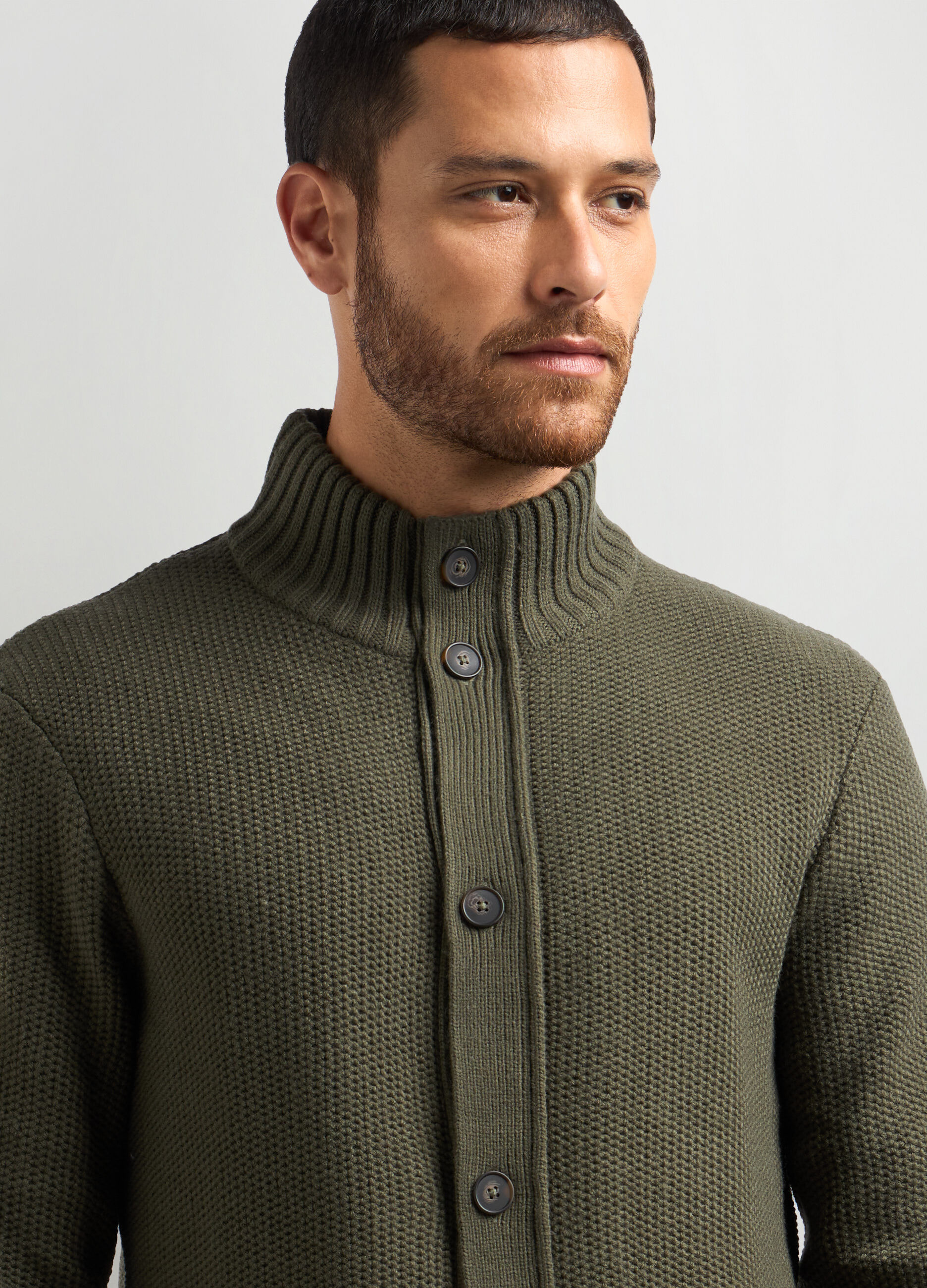 Cardigan collo alto in maglia rasata a rovescio uomo_2