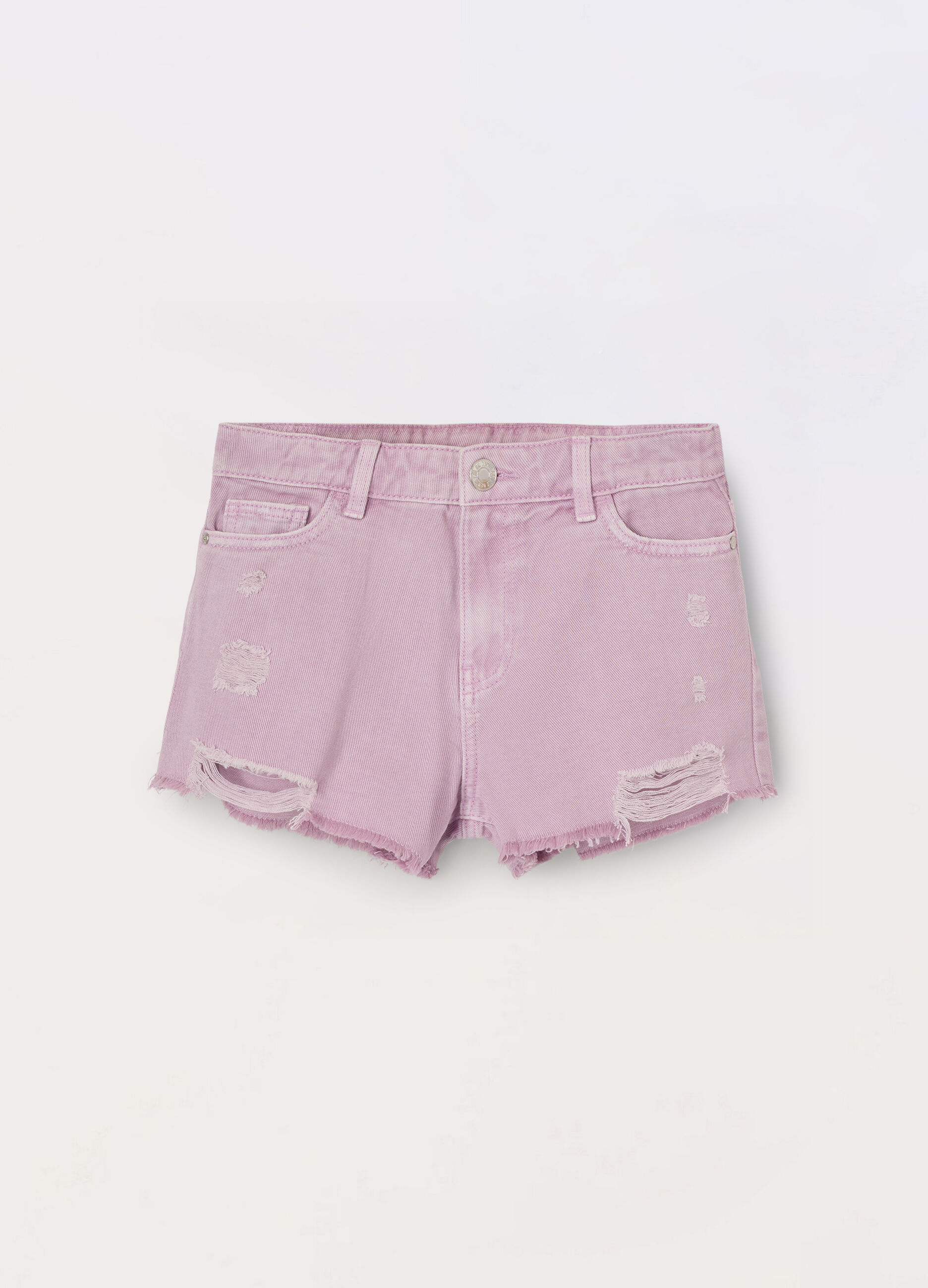 Shorts ripped in denim di puro cotone ragazza_0