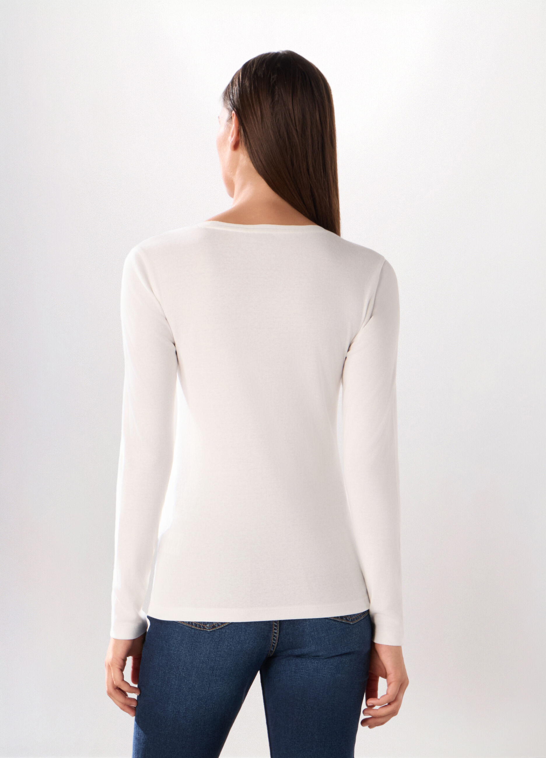 T-shirt in costina di puro cotone donna_1
