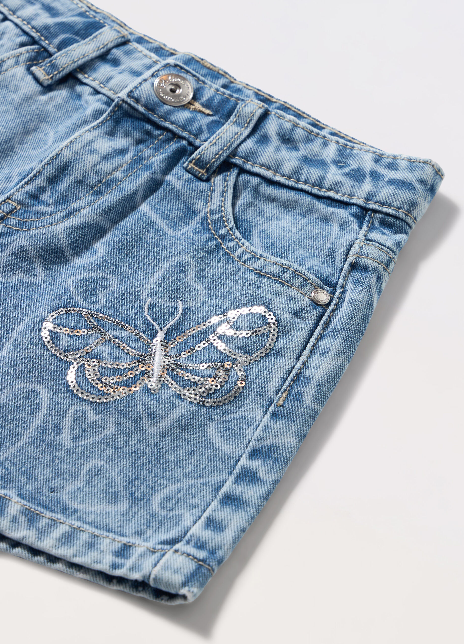 Shorts in denim di puro cotone bambina_1