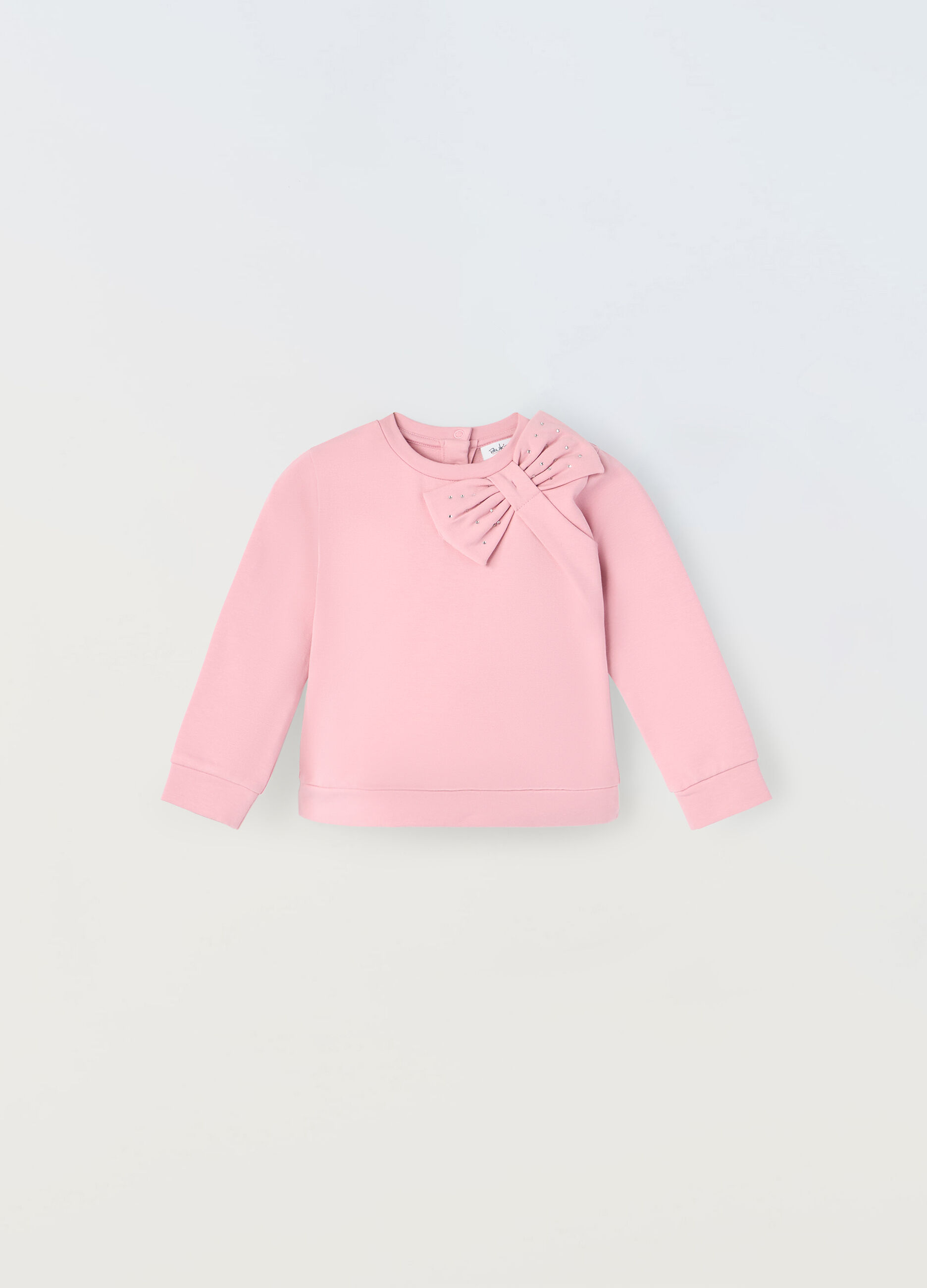 Felpa con fiocco e strass in french terry stretch neonata_0