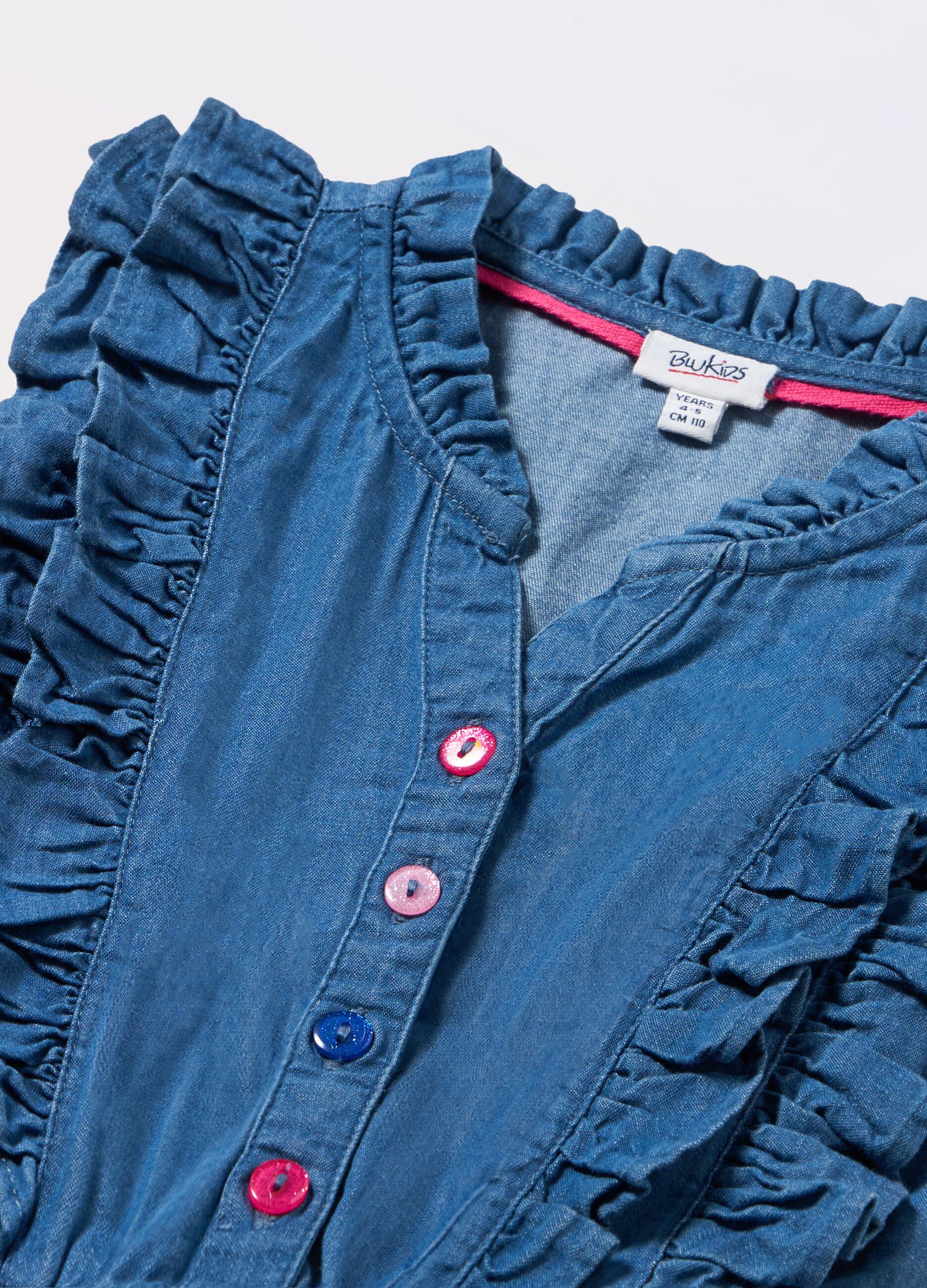 Vestito smanicato in chambray di puro cotone bambina_1