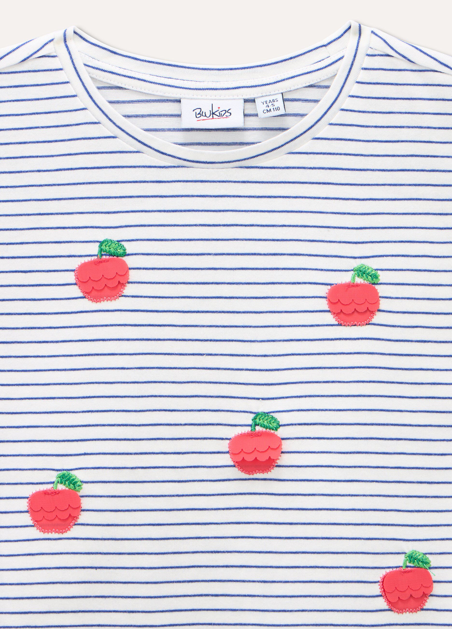 T-shirt rigata in puro cotone con ricami ed applicazioni bambina_1