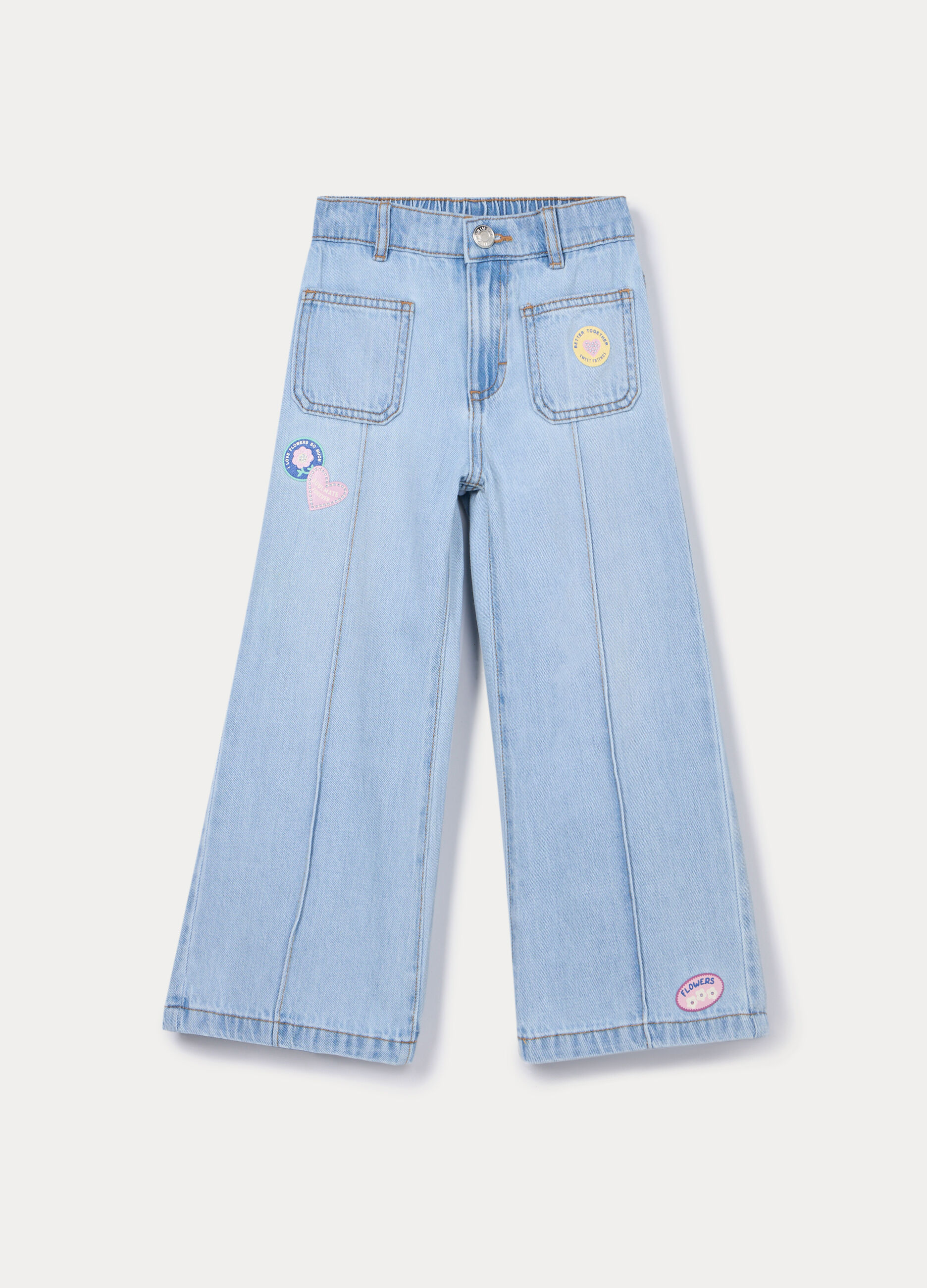 Pantaloni wide leg in denim misto cotone bambina_0