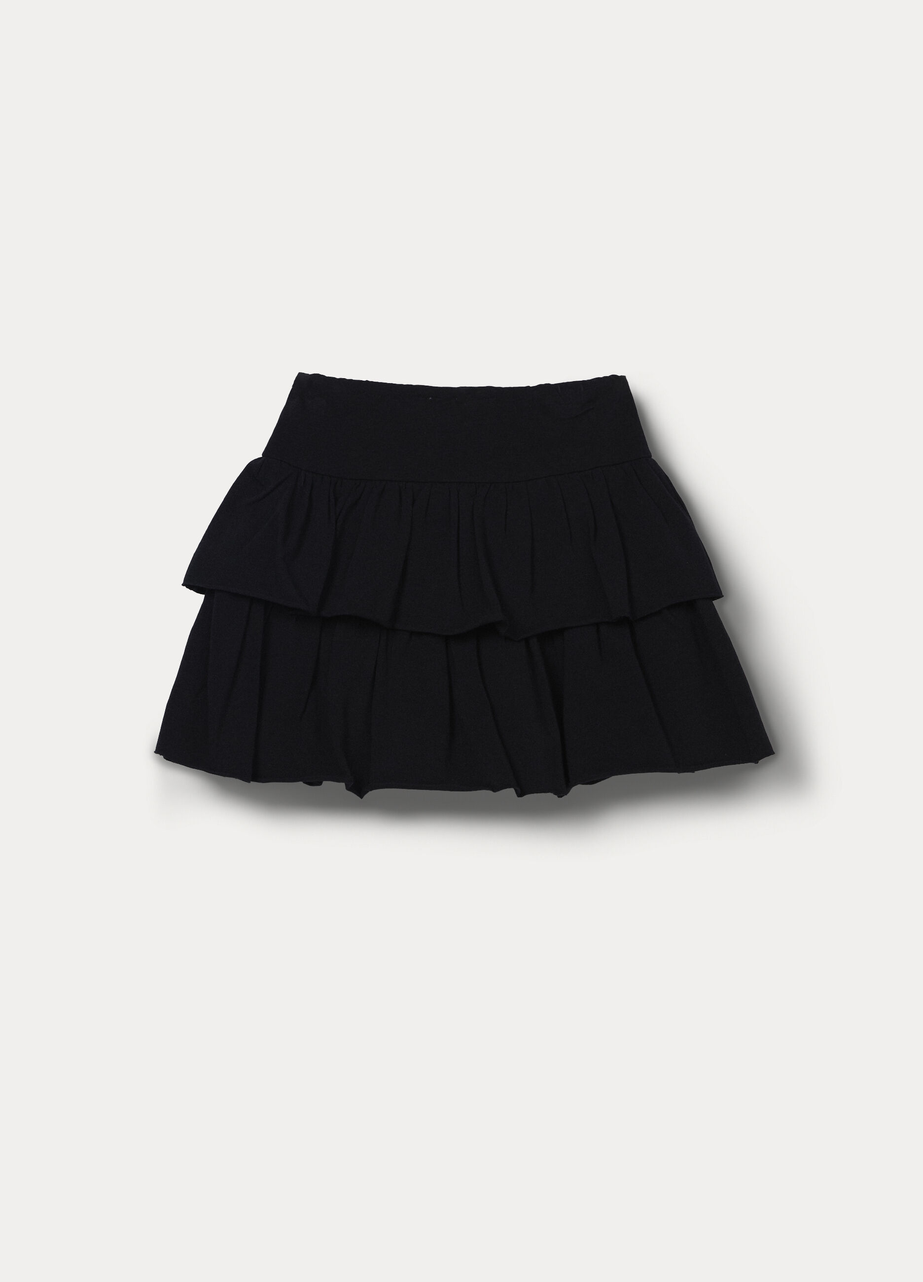 Gonna corta a balze in jersey di cotone stretch bambina_1