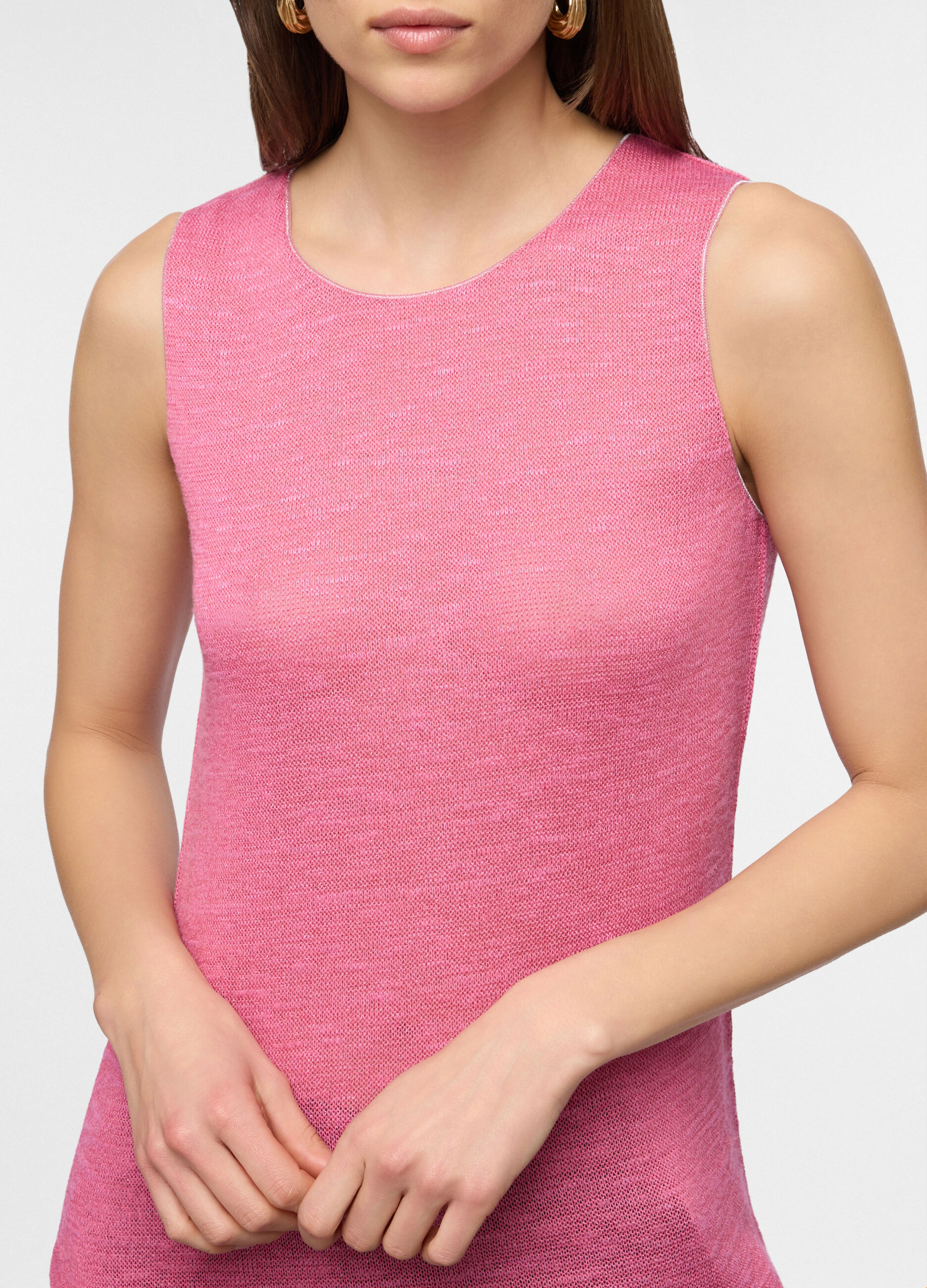 Canotta con scollo rotondo stretch in filo lurex donna_2