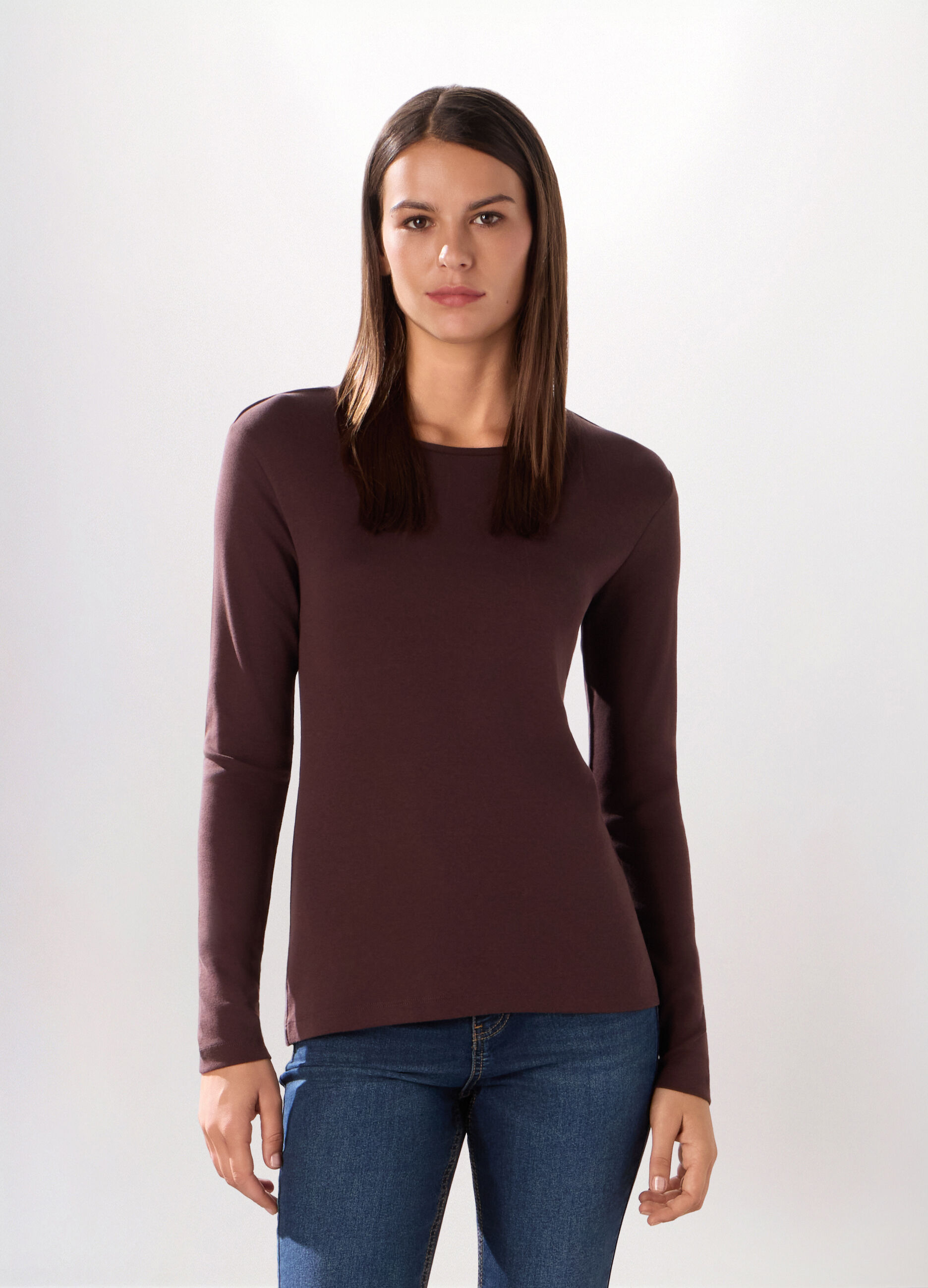 T-shirt in costina di puro cotone donna_0