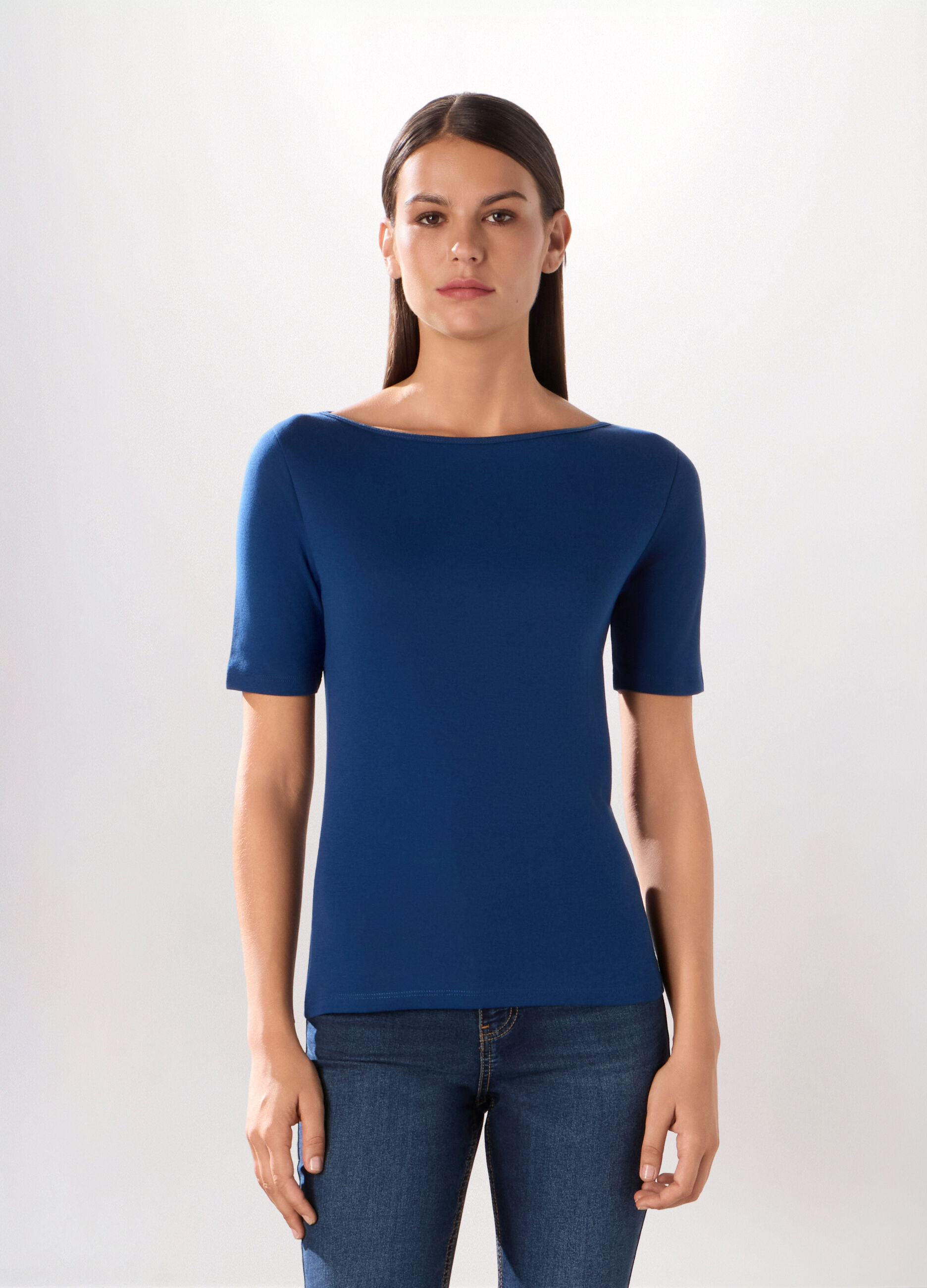 T-shirt in costina di puro cotone donna_0