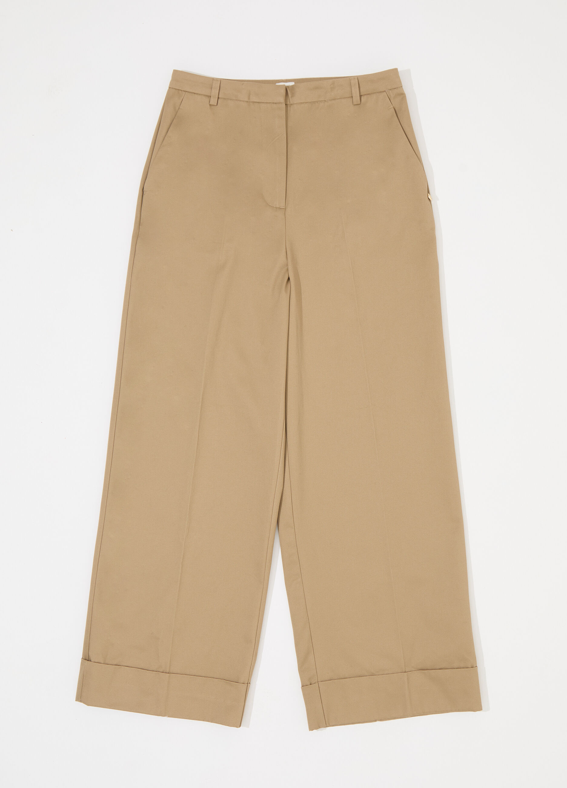 Pantaloni palazzo in gabardine di puro cotone donna_4