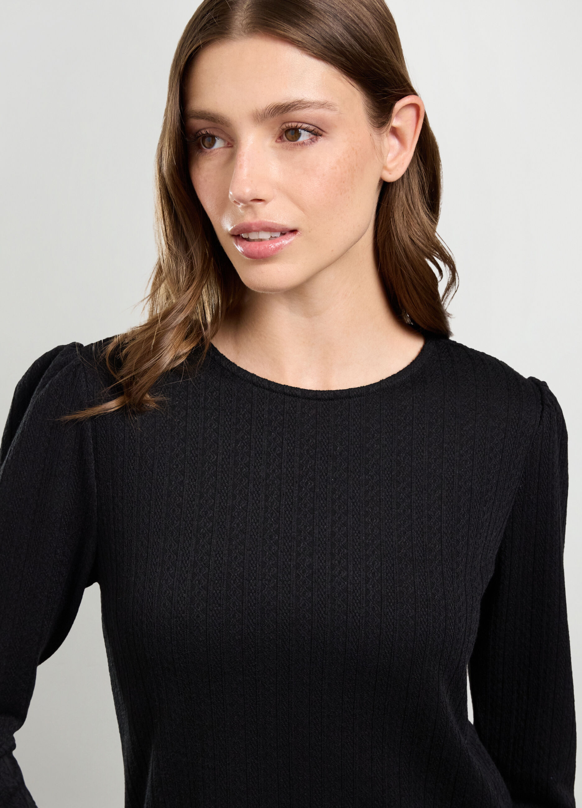 T-shirt con lavorazione a treccia donna_2