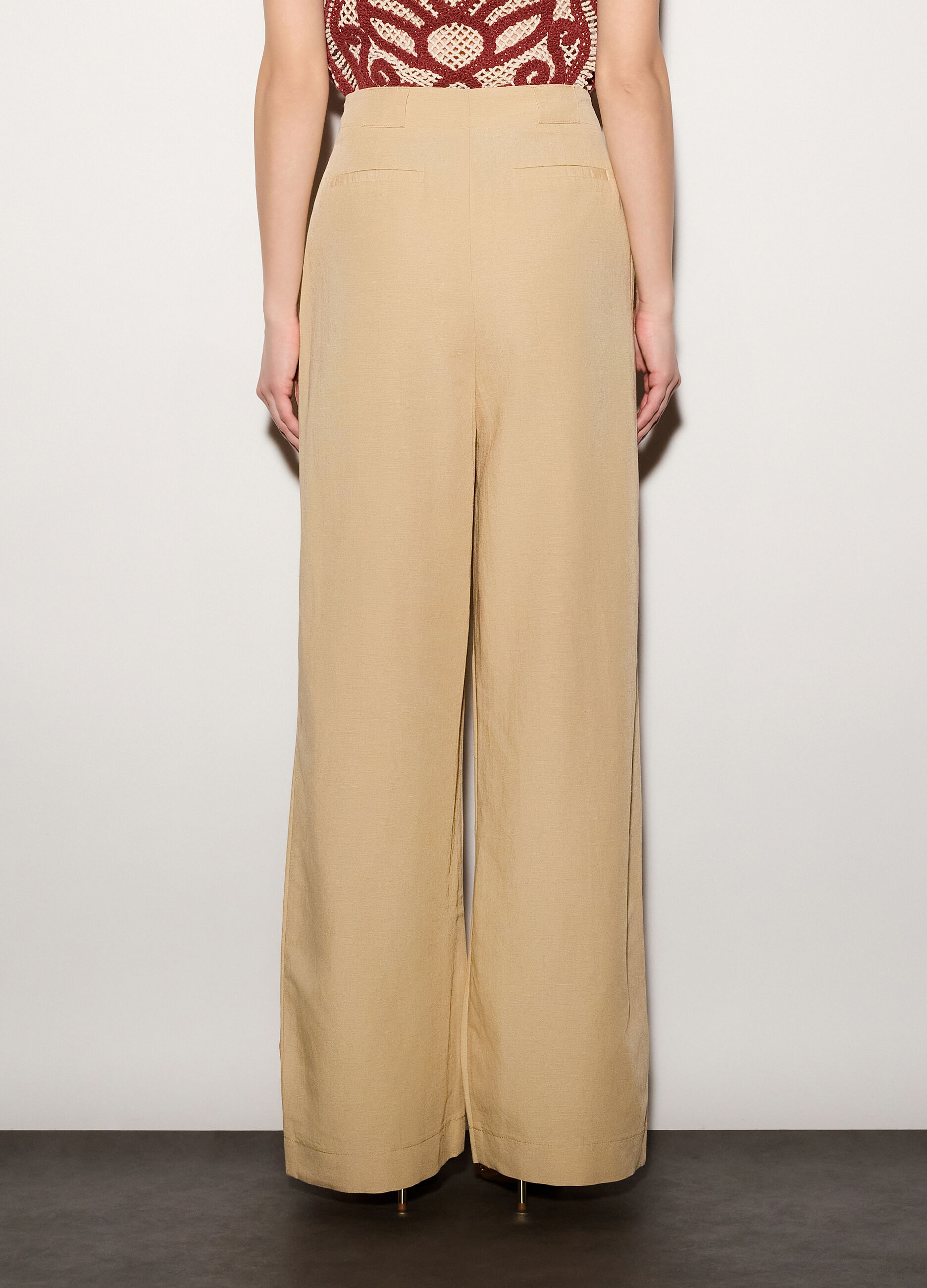 Pantaloni regular fit misto lino donna_2