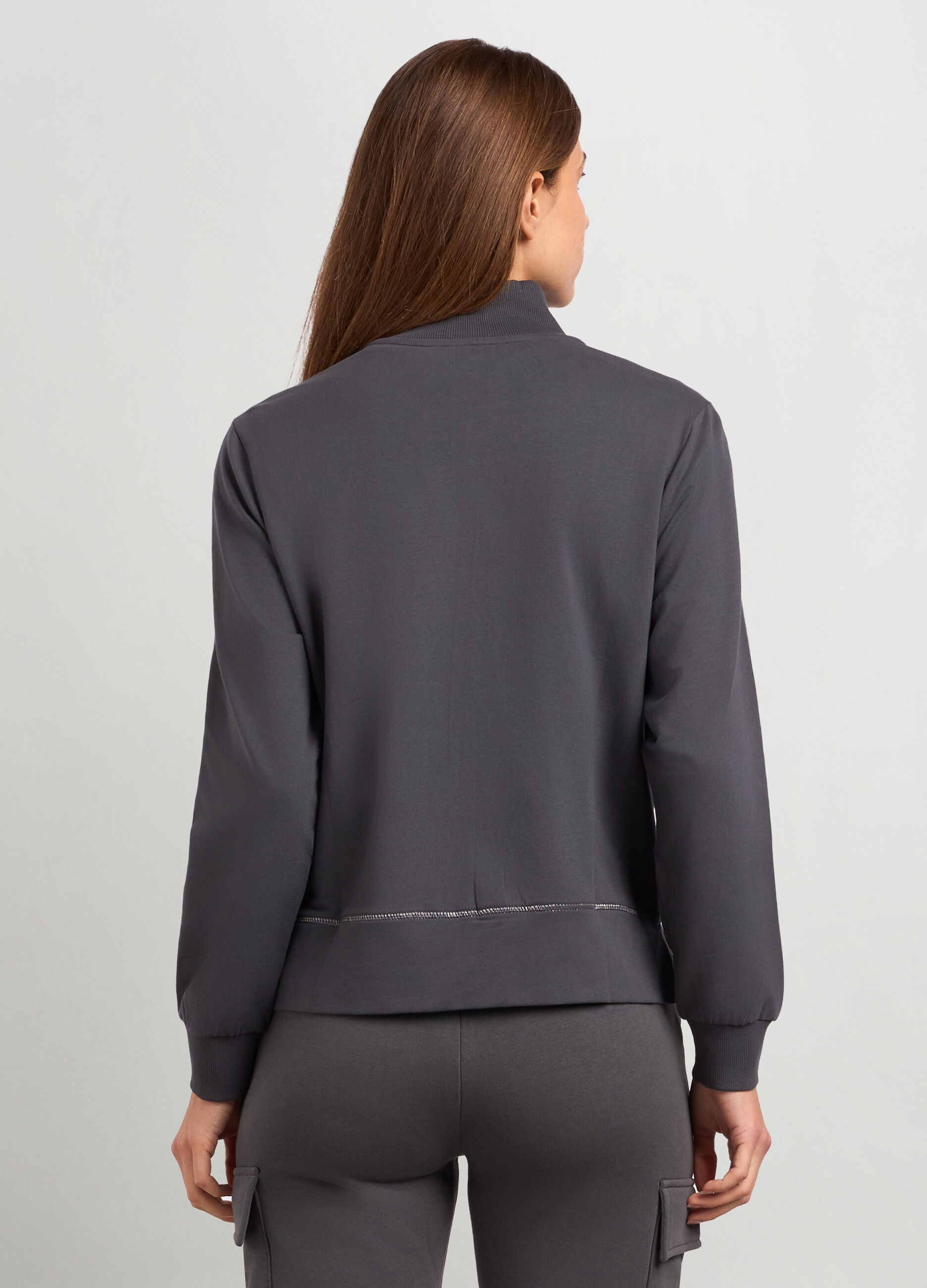 Felpa full zip in cotone stretch donna_1