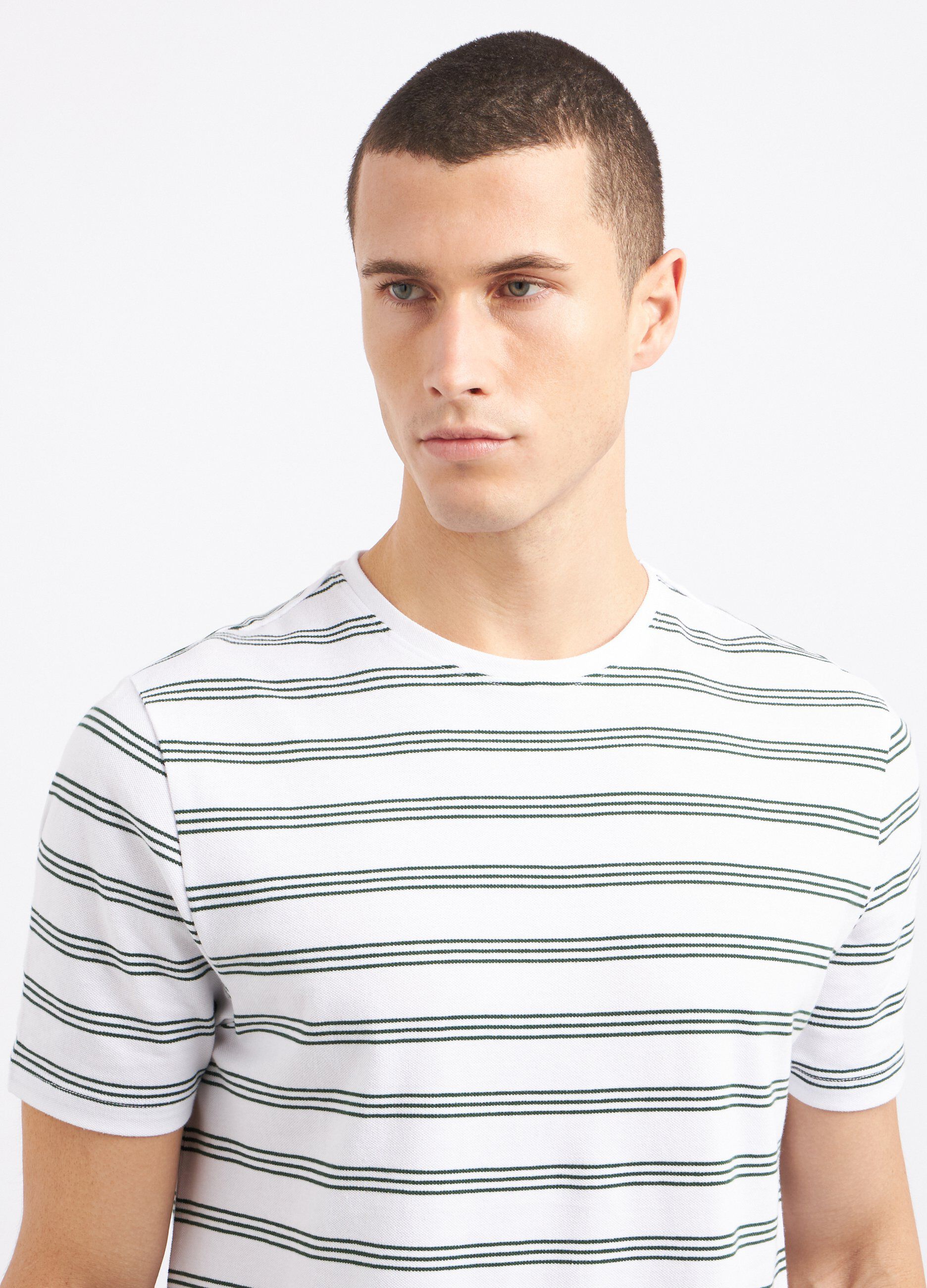 T-shirt rigata in puro cotone piquet uomo_2