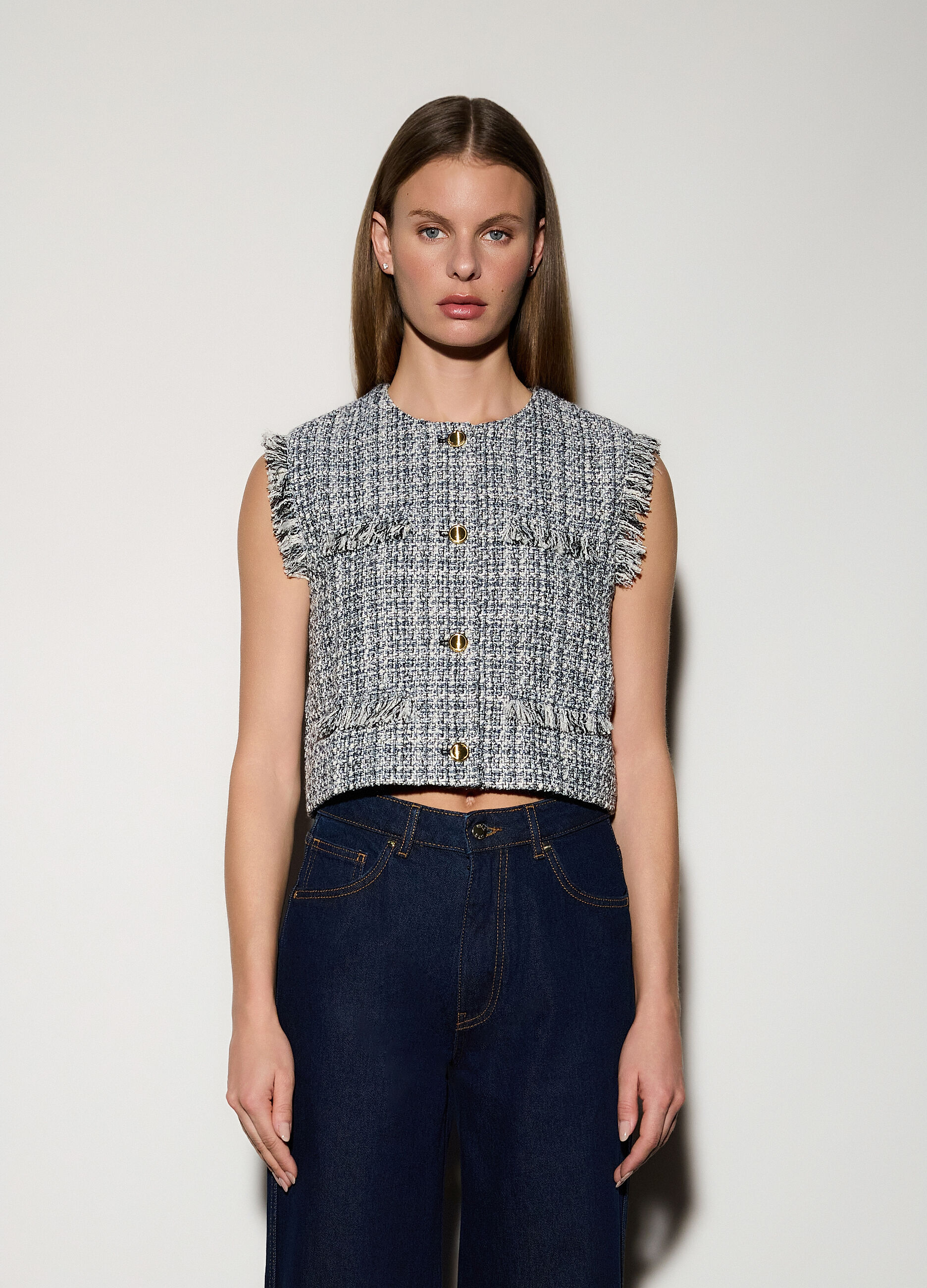 Gilet in tweed con frange donna_1
