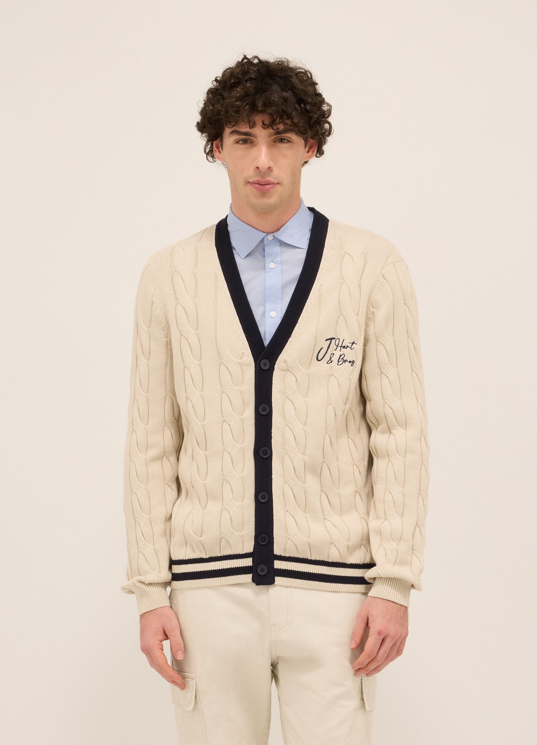 Cardigan a trecce in puro cotone uomo_0
