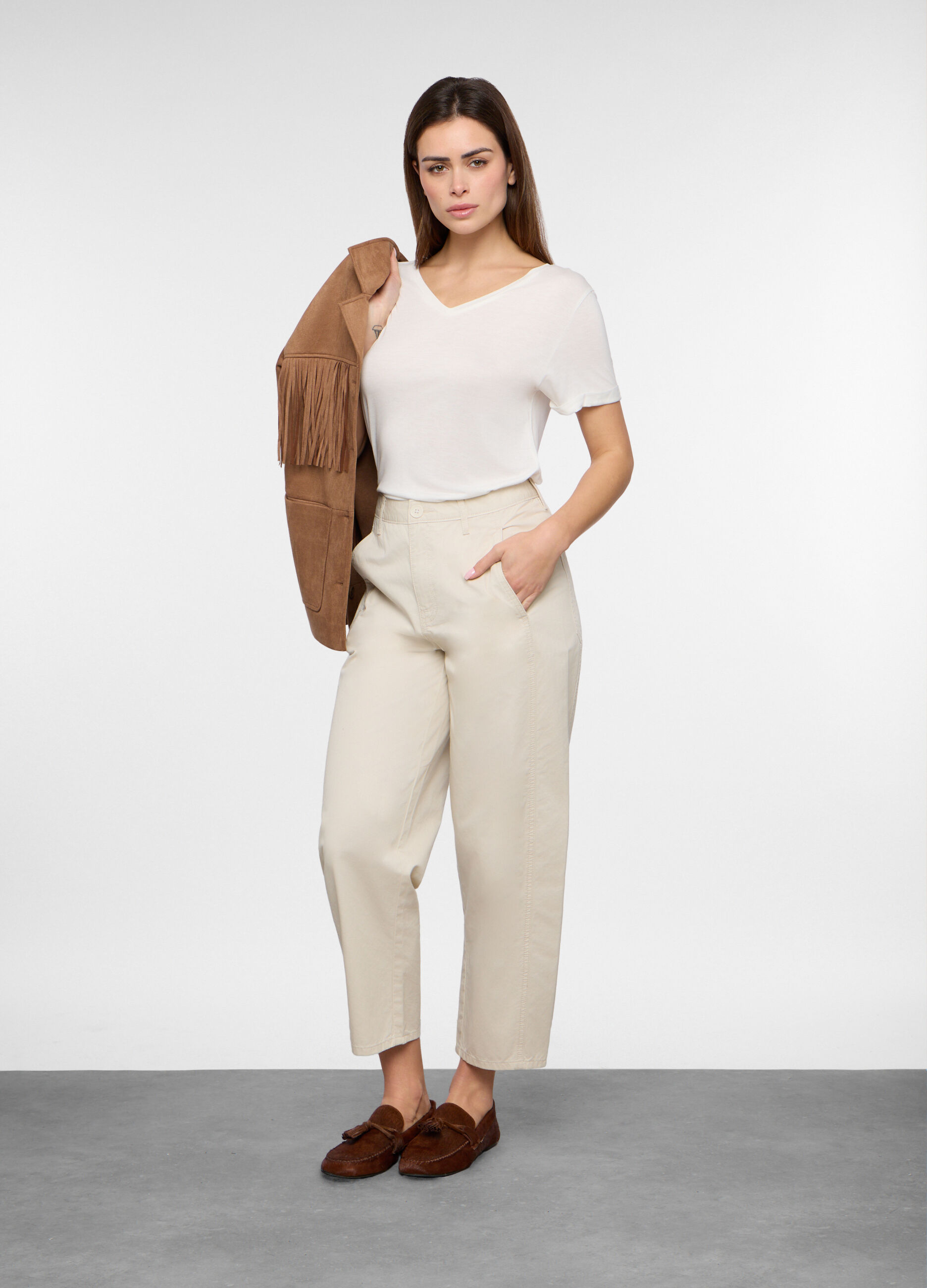 Pantaloni in twill di puro cotone donna_0