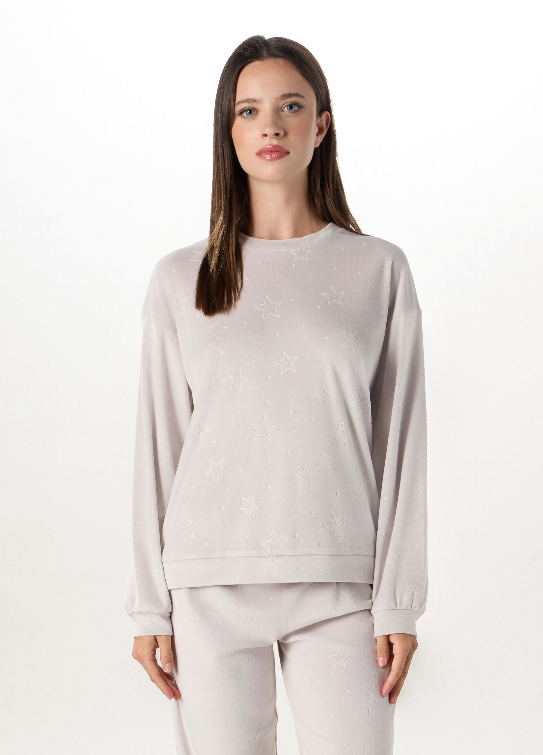 Top pigiama in velours con motivo in rilievo donna_0