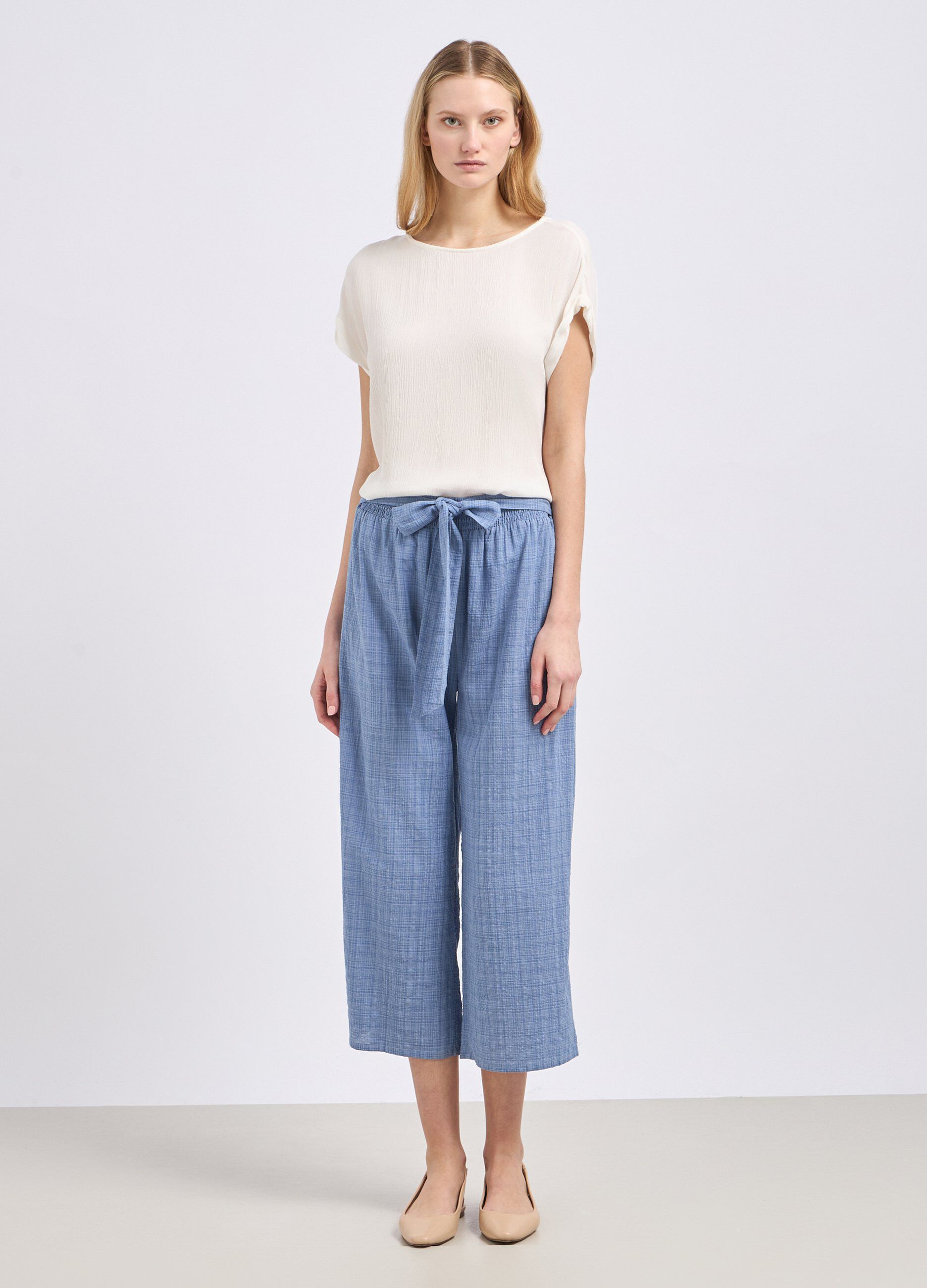 Culotte wide leg in cotone donna_0