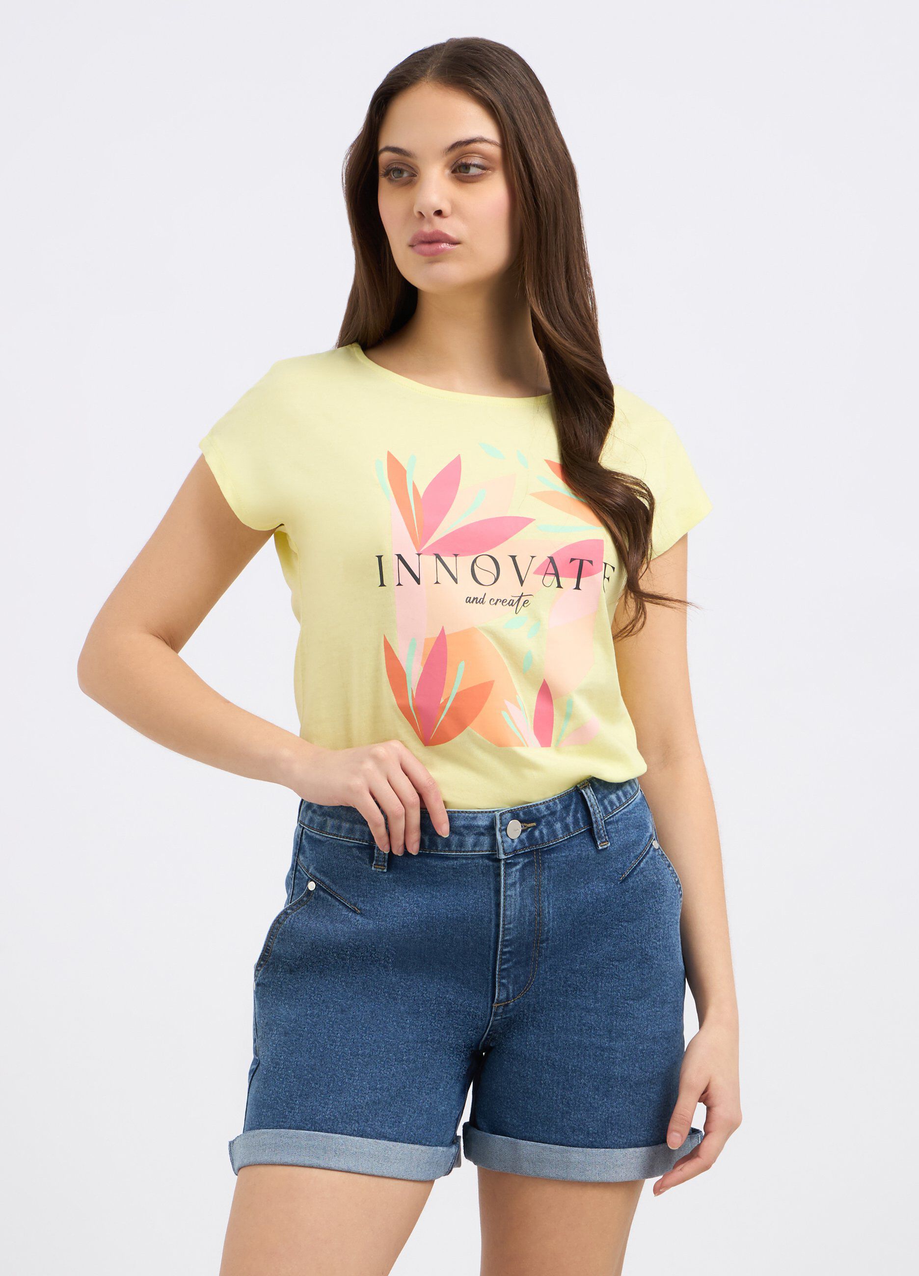 T-shirt in puro cotone con stampa donna_0