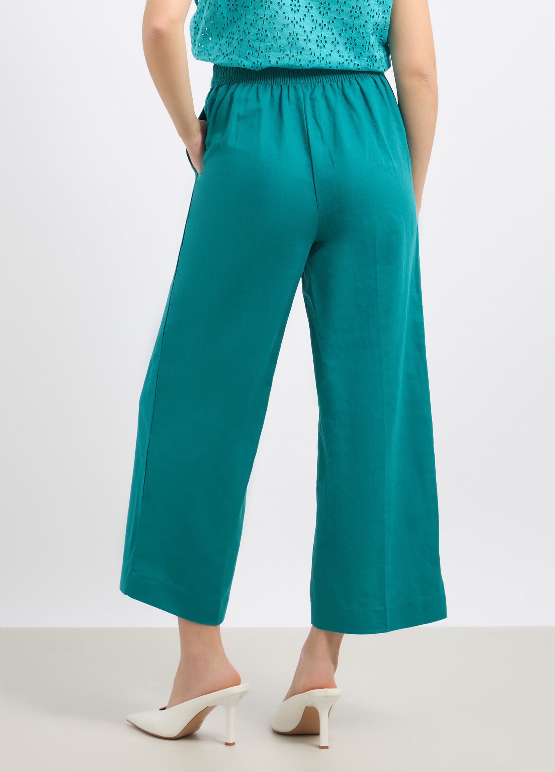 Pantaloni palazzo in misto lino donna_1