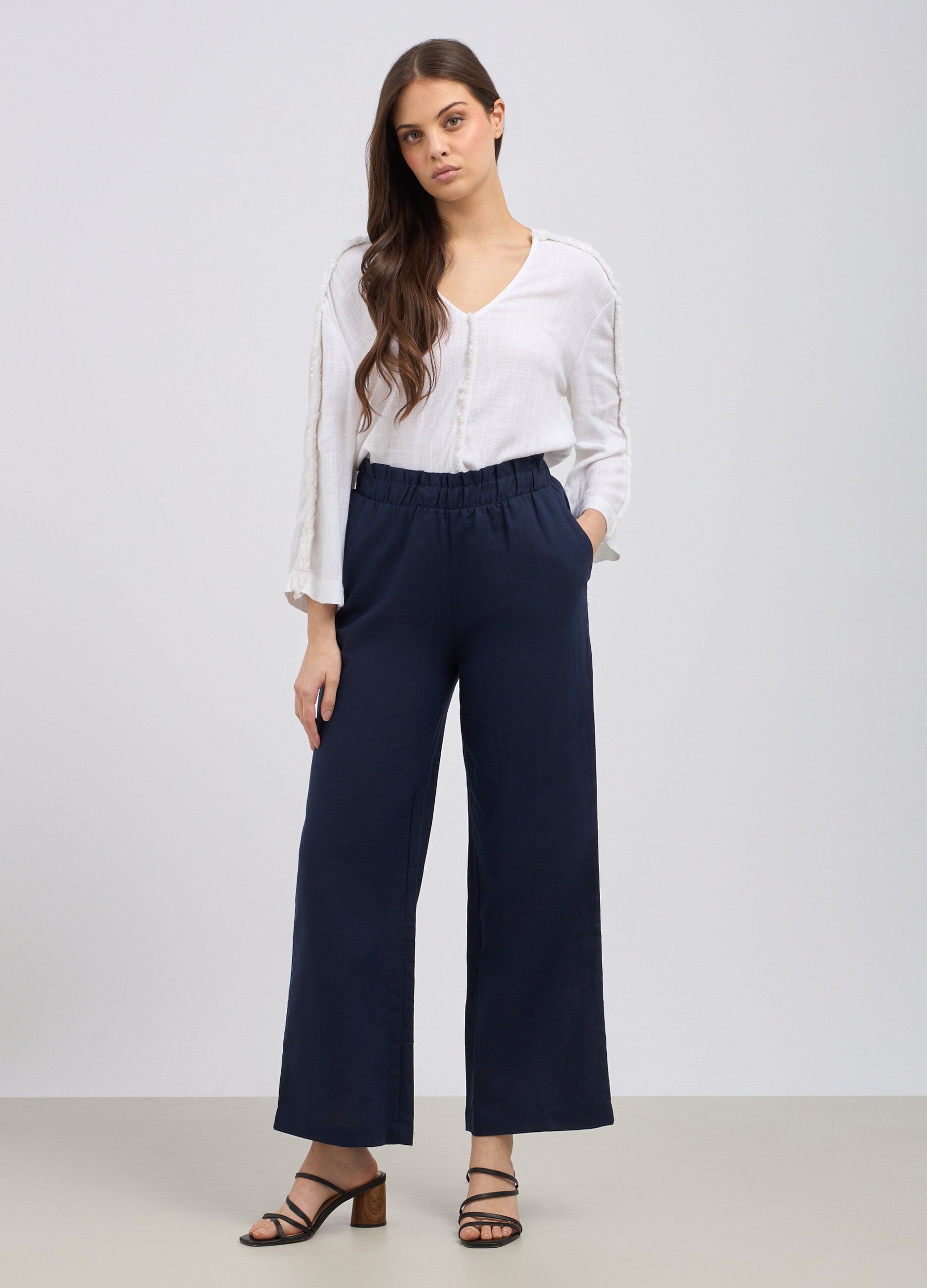 Pantaloni palazzo in misto lino donna_0