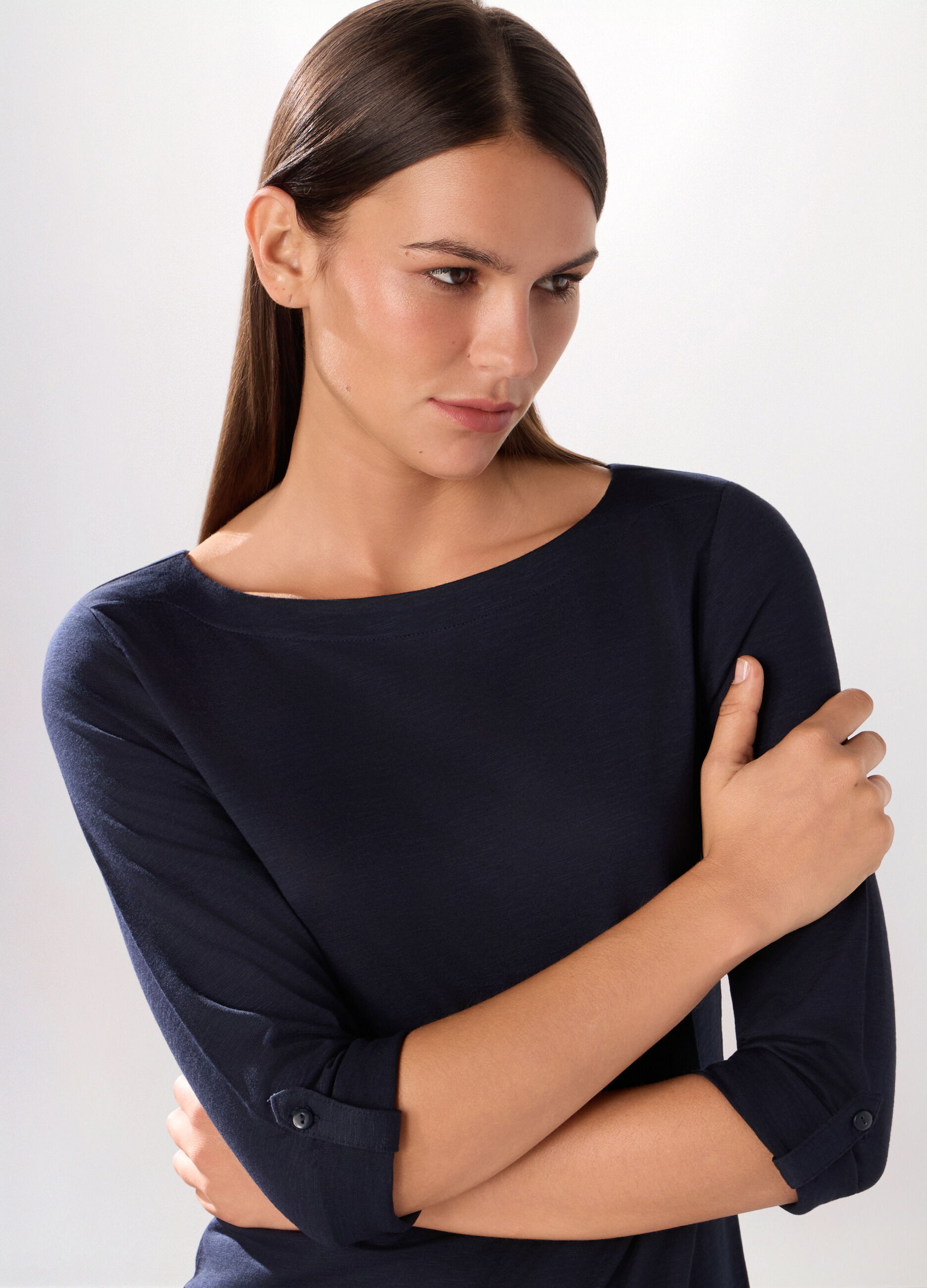 T-shirt in jersey slub di misto cotone donna_2