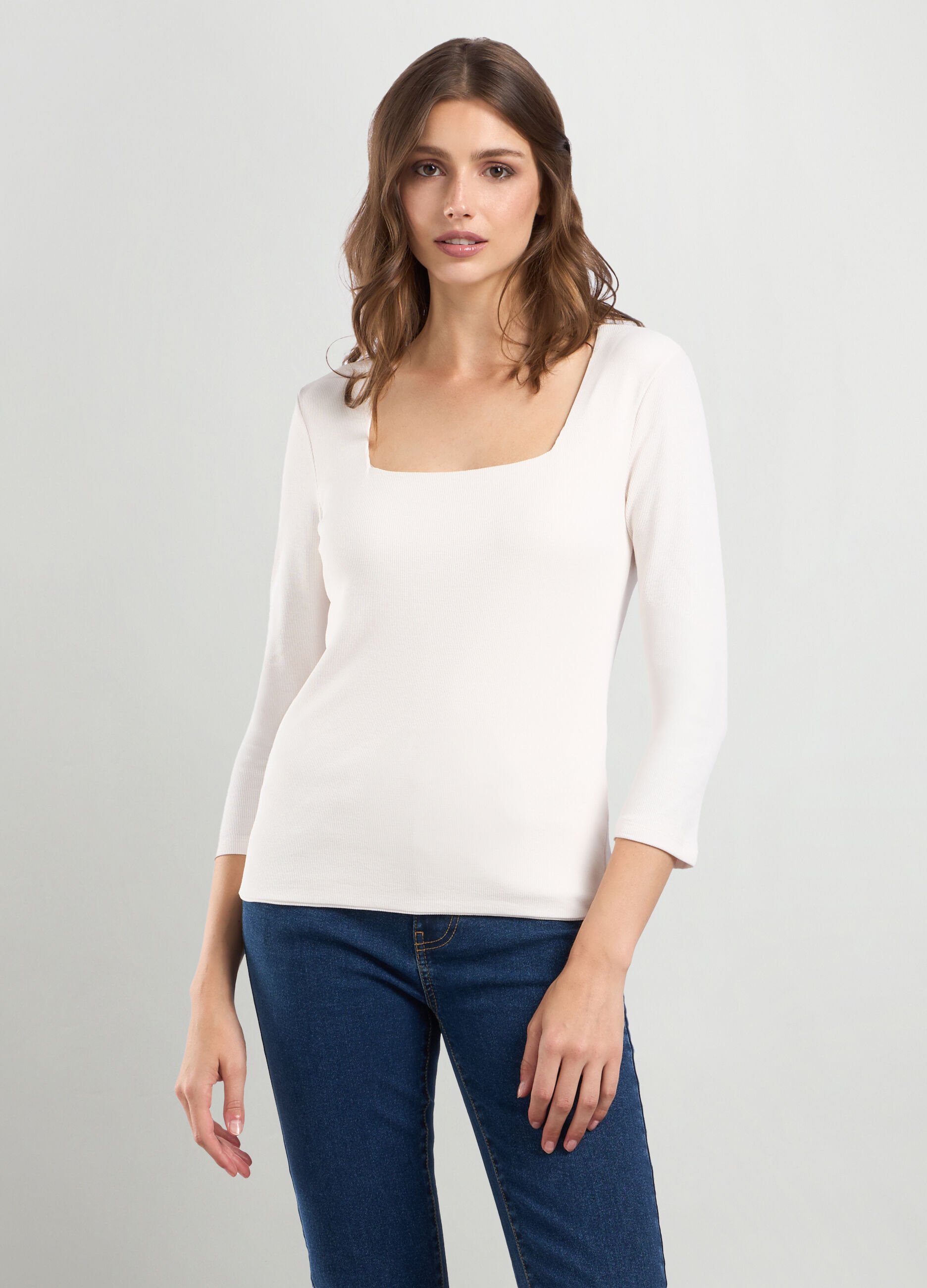 T-shirt in costina di cotone stretch donna_0