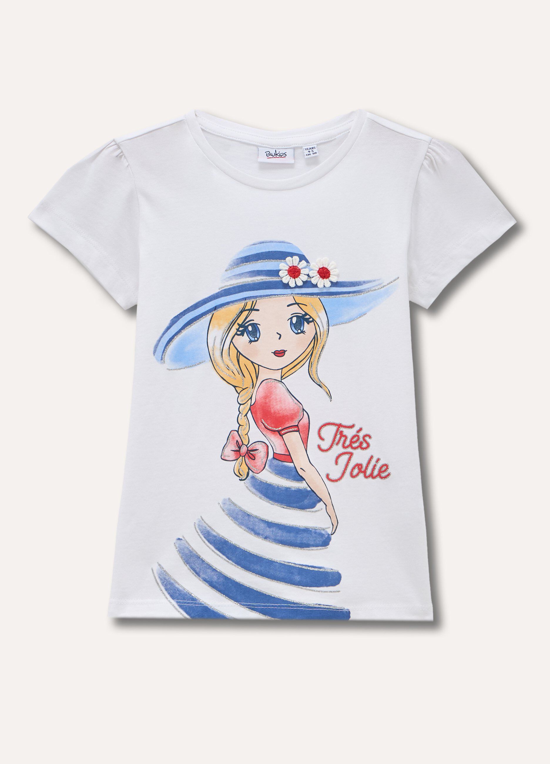 T-shirt in puro cotone con stampa glitter bambina_0