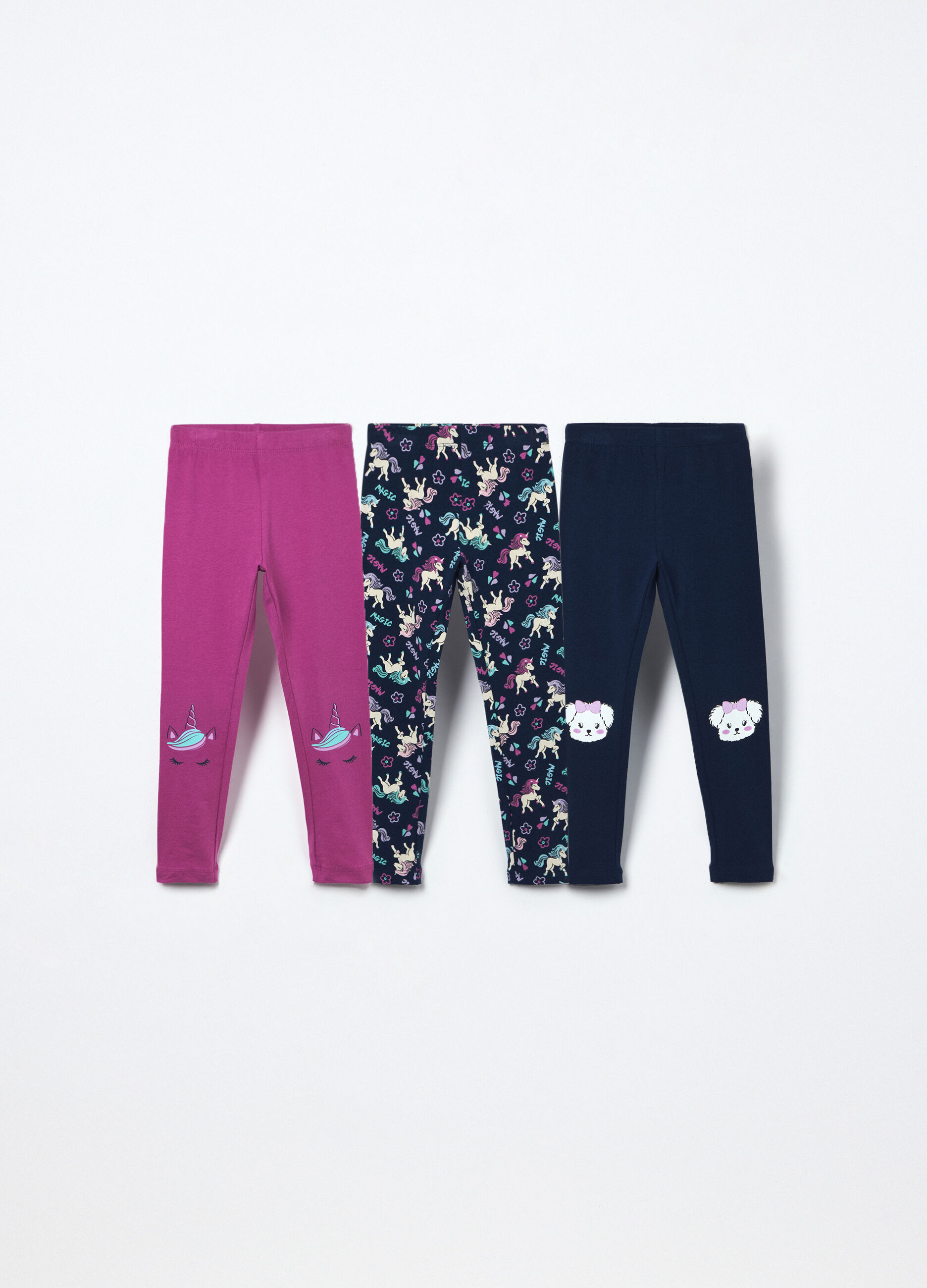 Pack 3 leggings in jersey di cotone stretch bambina_0